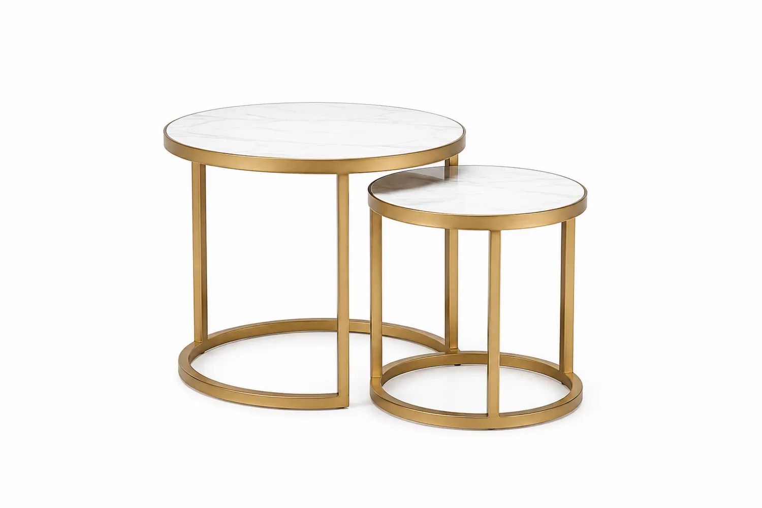 Ensemble de 2 tables gigognes en marbre et métal doré