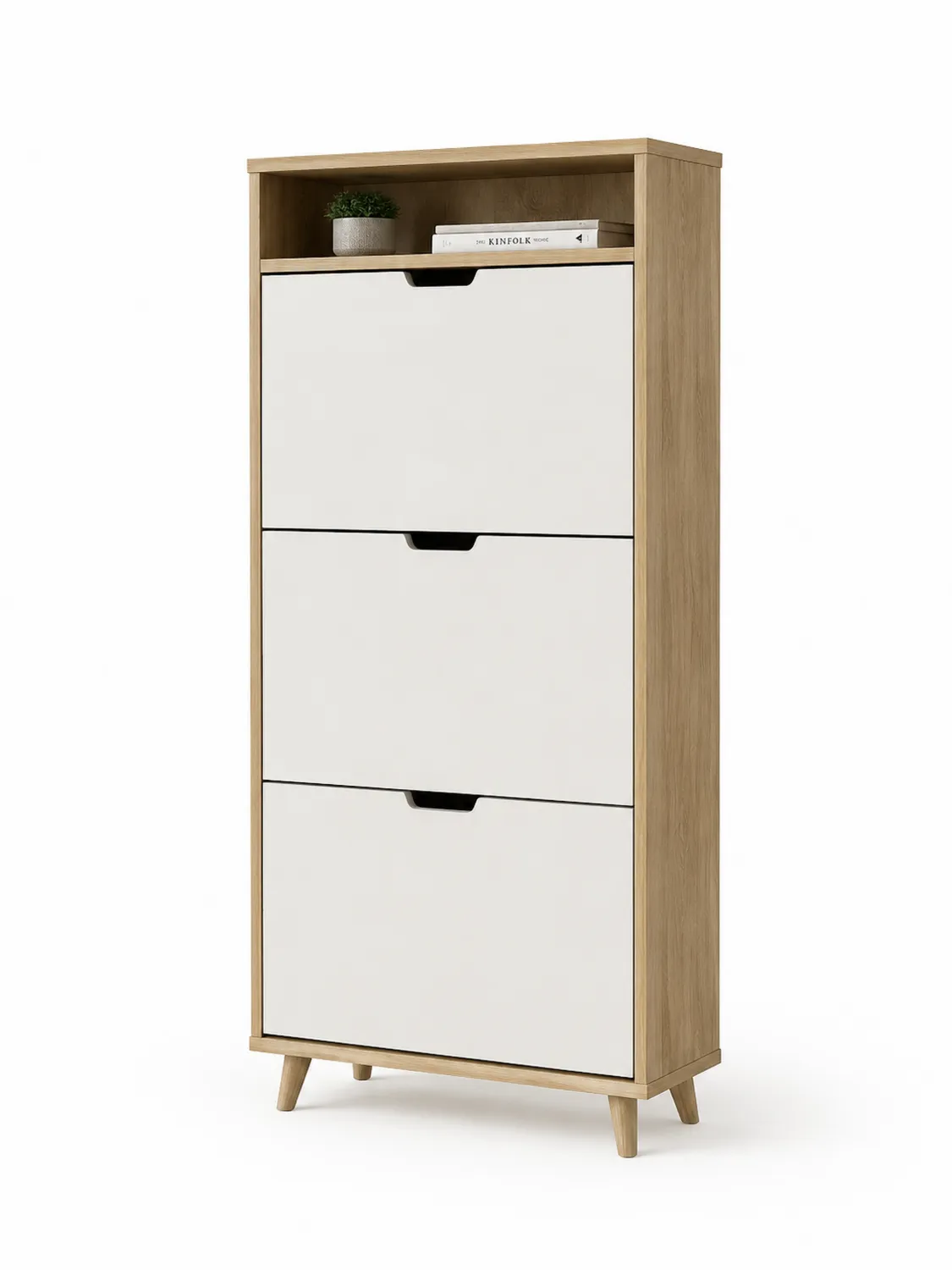 Armoire à chaussures en bois avec 3 abattants Blanc/Chêne