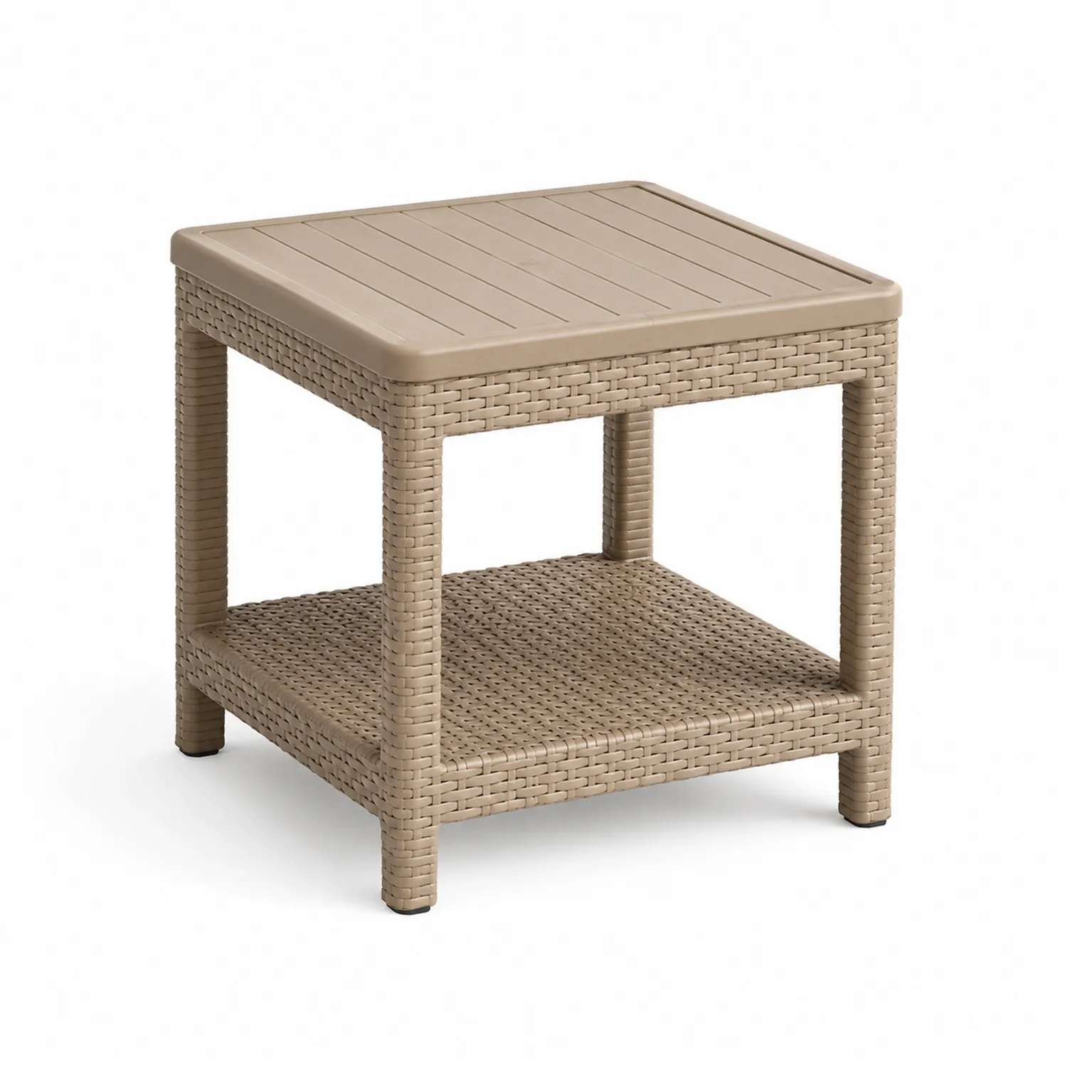 Table d'appoint carrée en plastique tressé 40 cm Beige