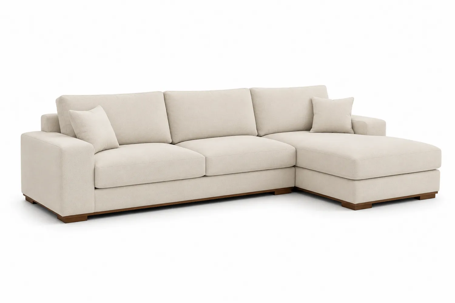 Canapé en tissu avec méridienne en bois massif Beige