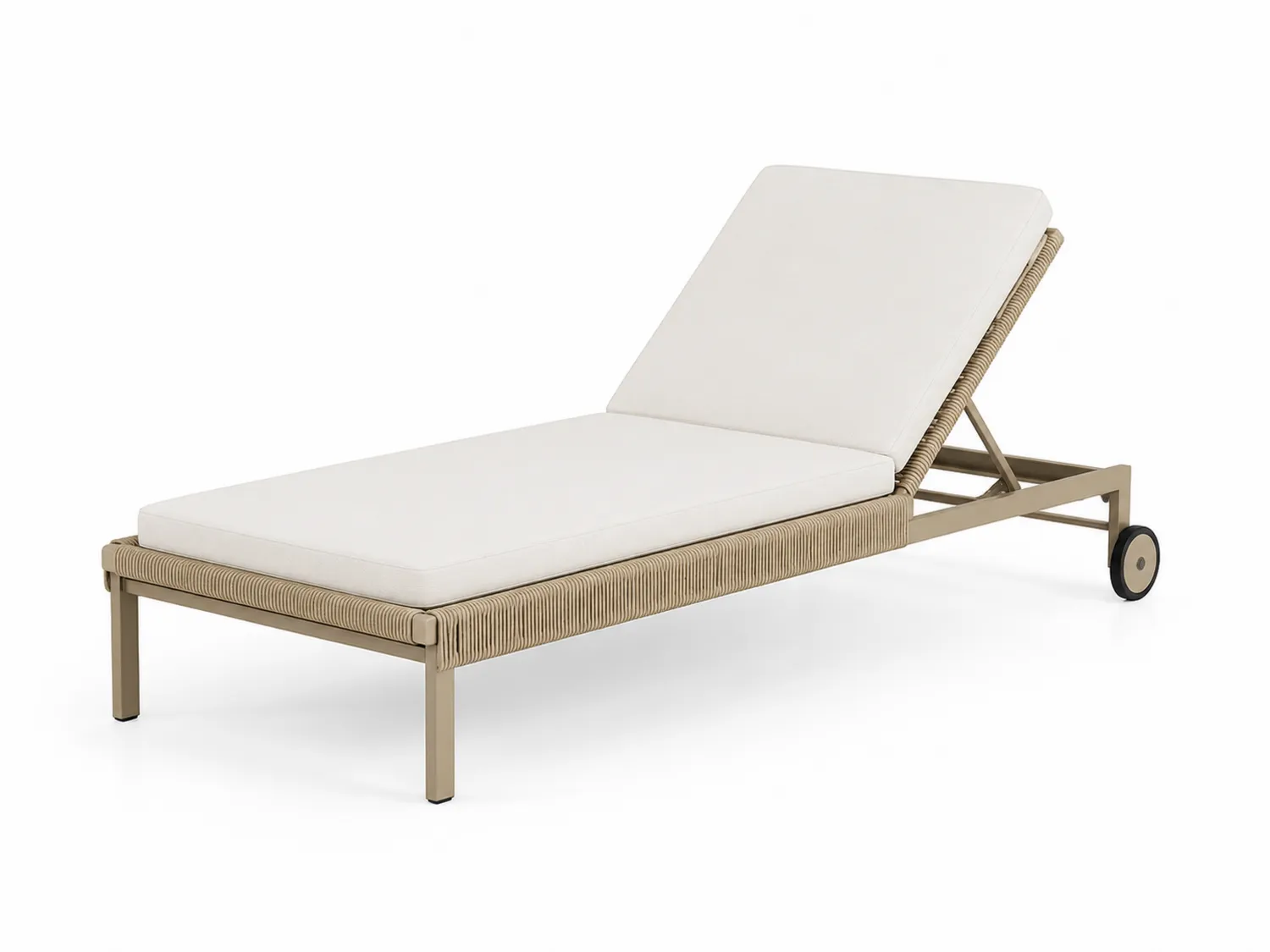 Chaise longue extérieure en aluminium et résine réglable avec coussins crème