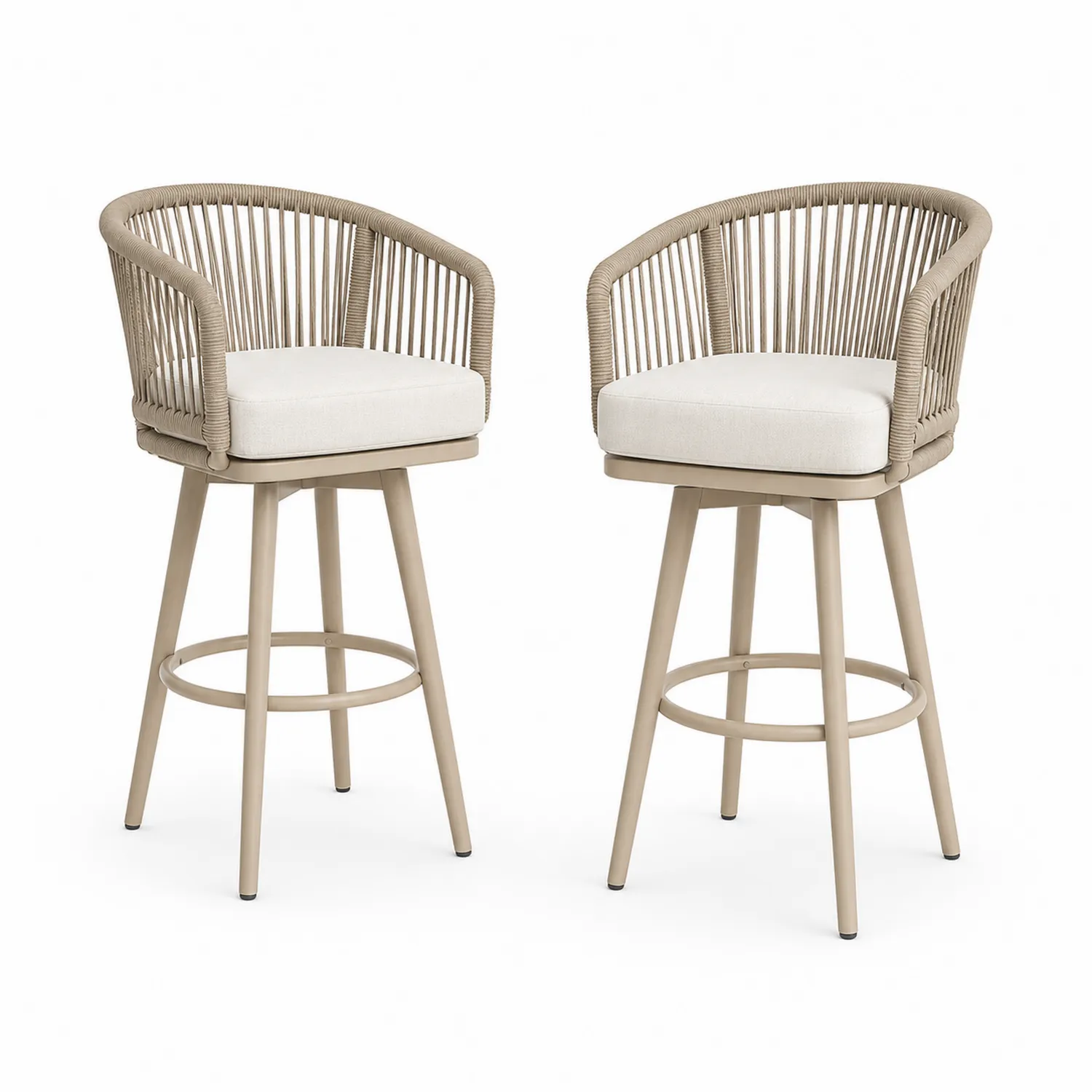 Tabourets de bar en aluminium et corde Beige