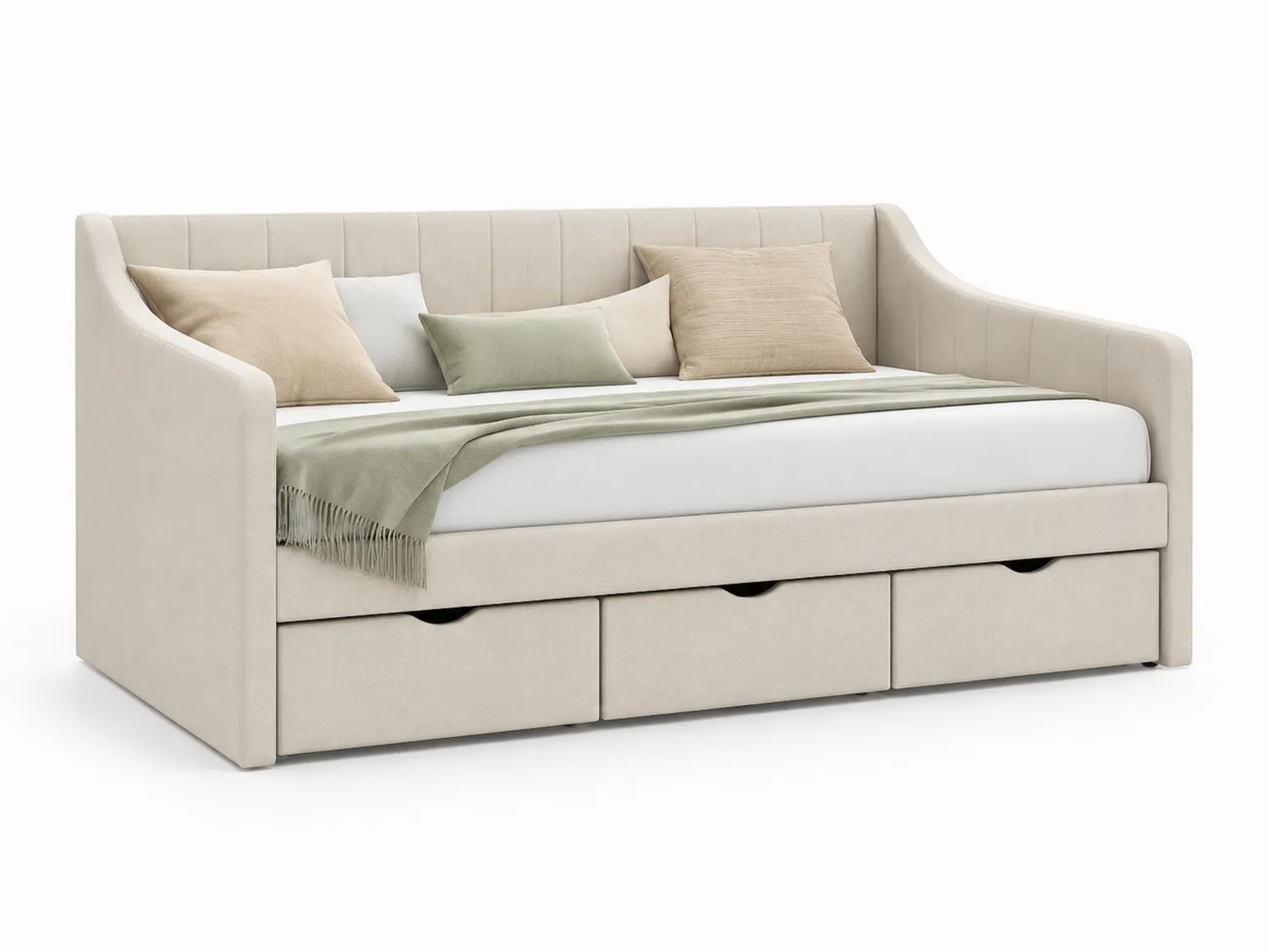 Lit de jour en tissu avec tiroirs Beige