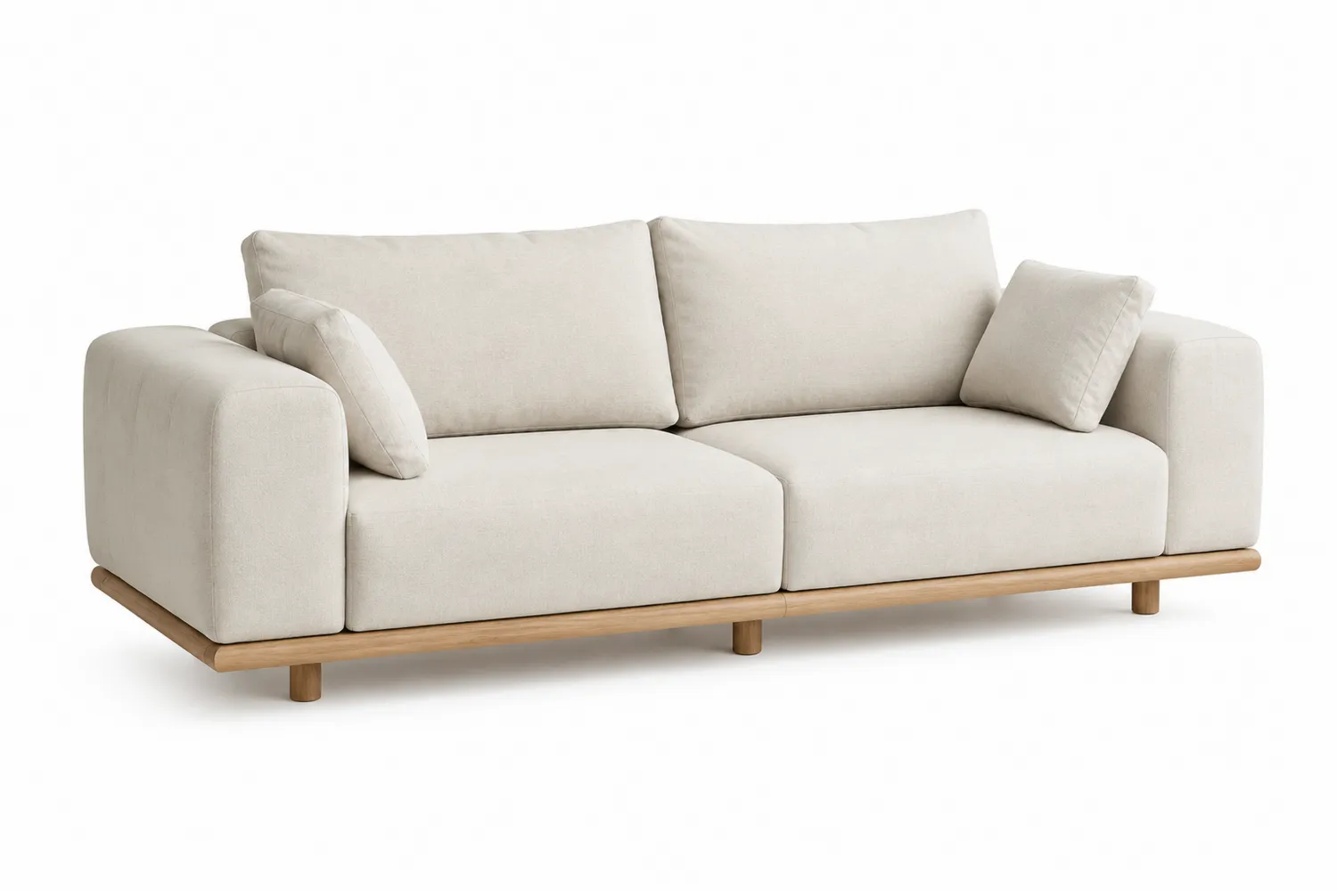 Canapé trois places en bois et tissu Beige
