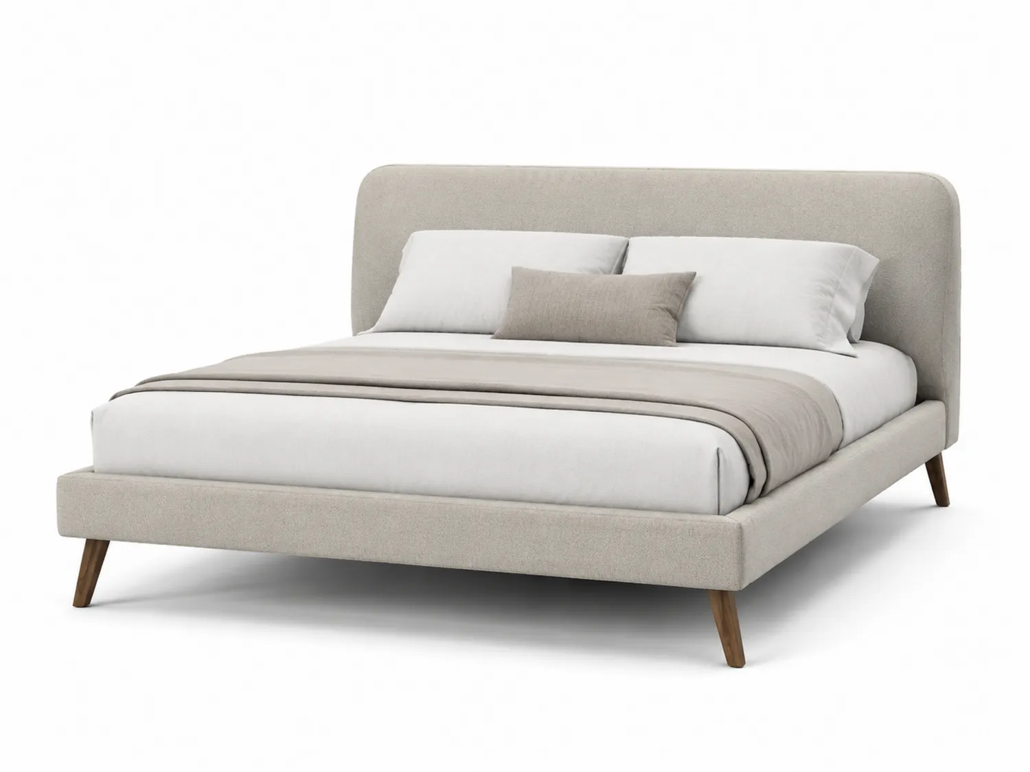 Lit double en tissu polyester beige avec pieds en bois 200x160 cm
