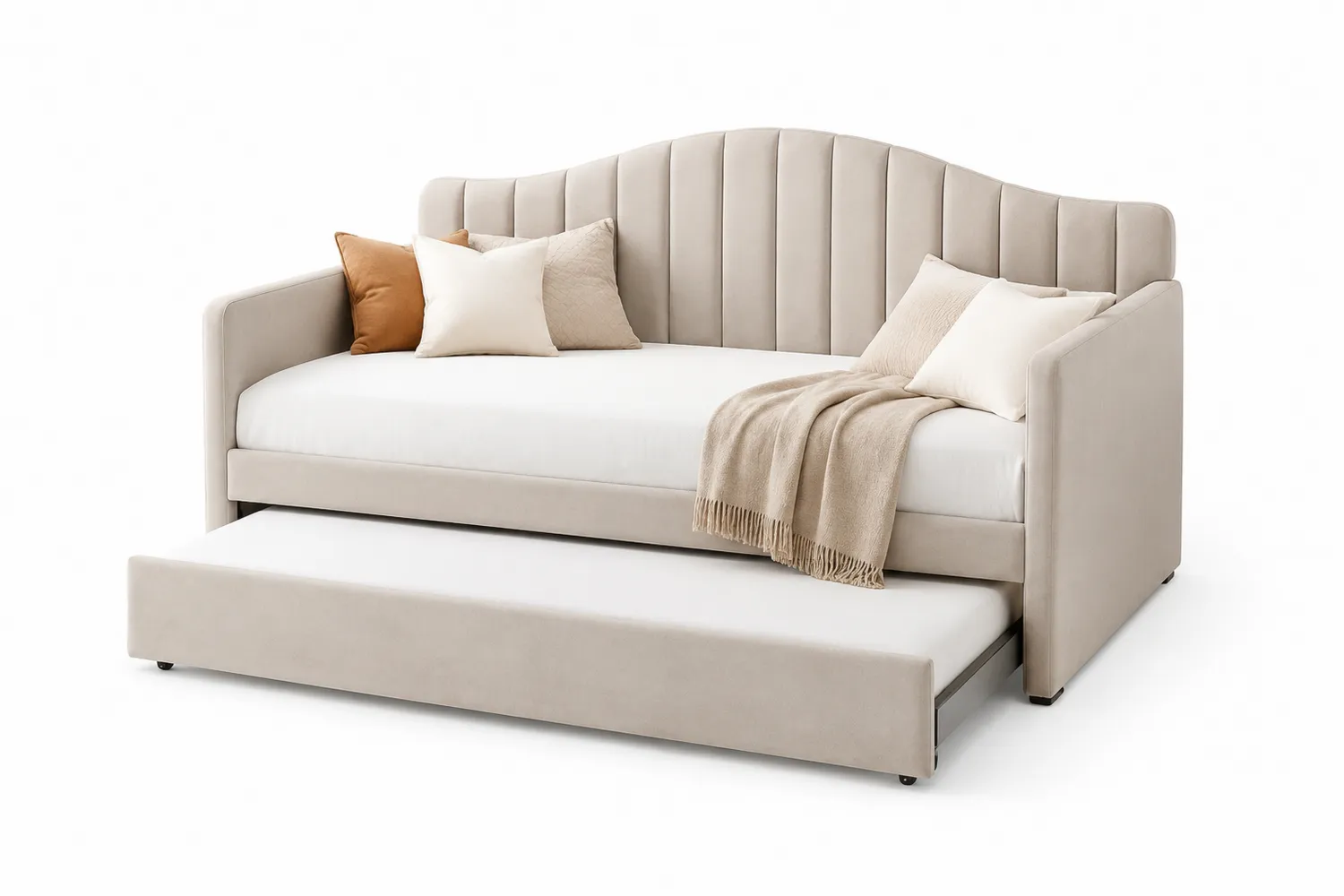Lit de jour en tissu polyester Beige avec lit gigogne