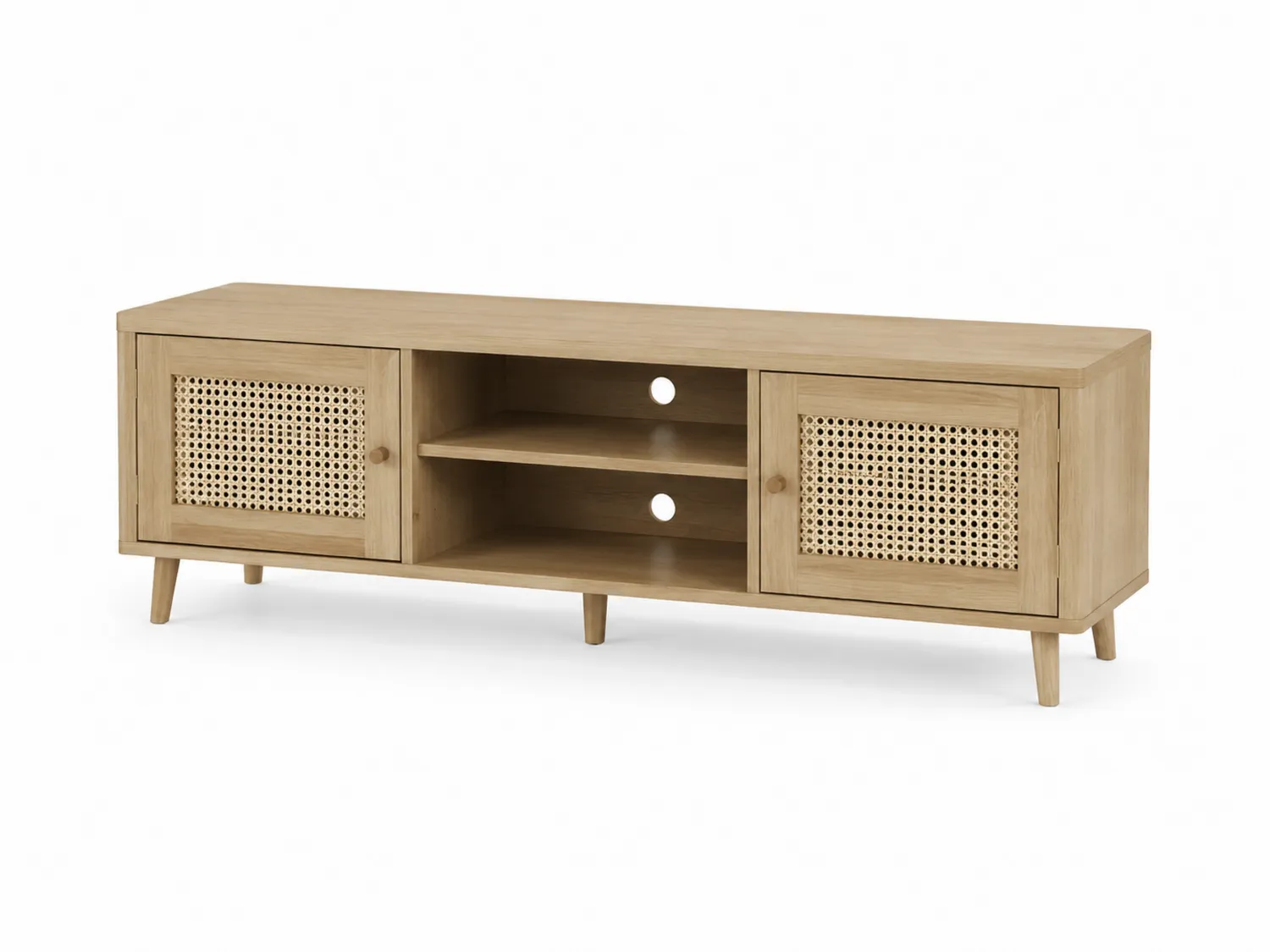 Meuble TV en bois et rotin 150x40x50 cm