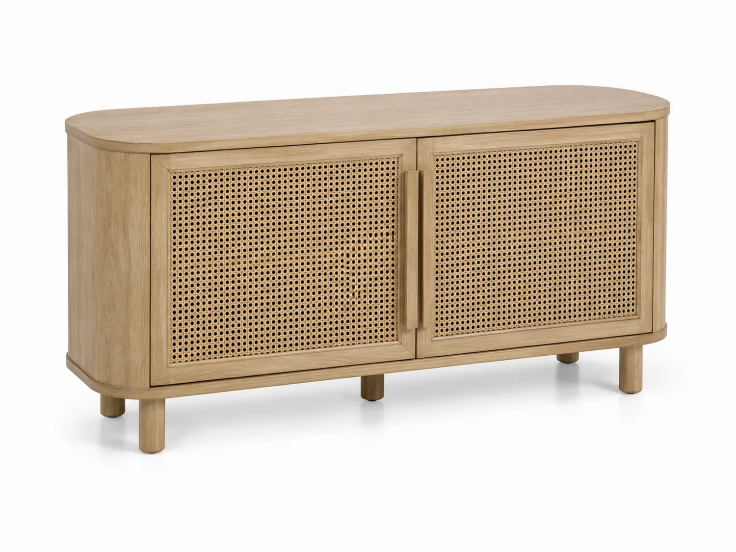 Buffet ovale en bois et rotin 120 cm