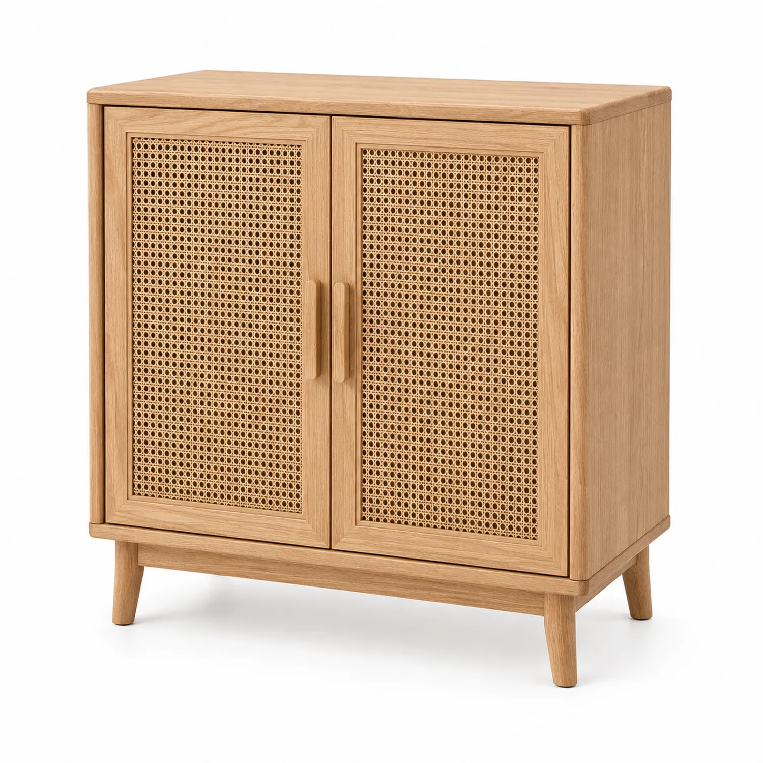 Buffet en chêne avec portes en cannage 80x40x90 cm