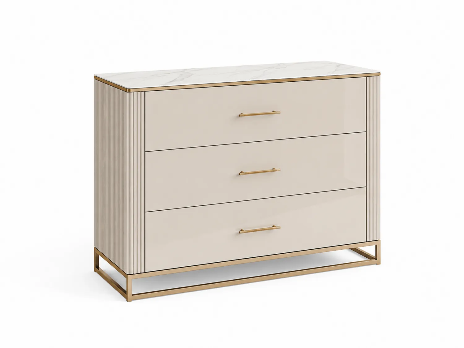 Commode en bois et métal avec effet marbre 100x40x80 cm Beige