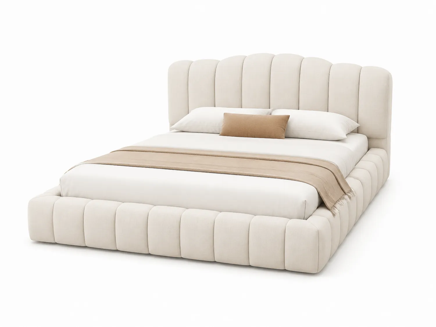 Lit en tissu beige avec tête de lit courbée 200x160 cm
