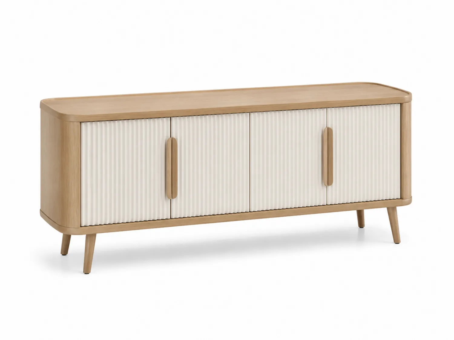 Buffet en bois avec portes striées 120x40x75 cm Chêne/Écru