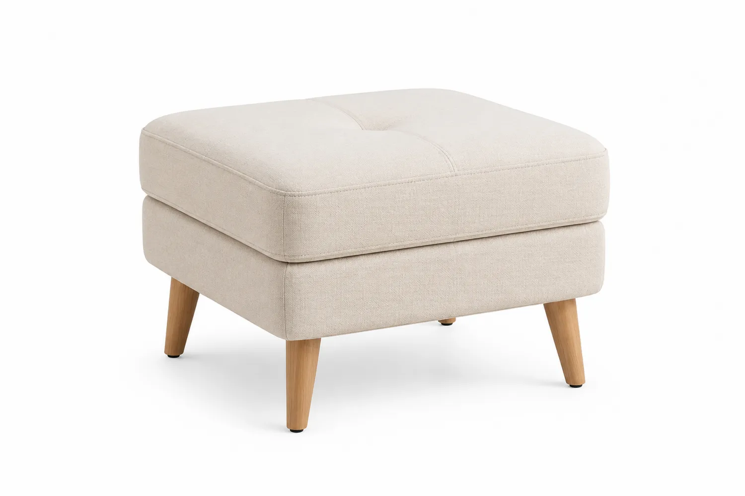 Pouf rectangulaire en tissu polyester avec pieds en bois 75x55x40 cm Beige