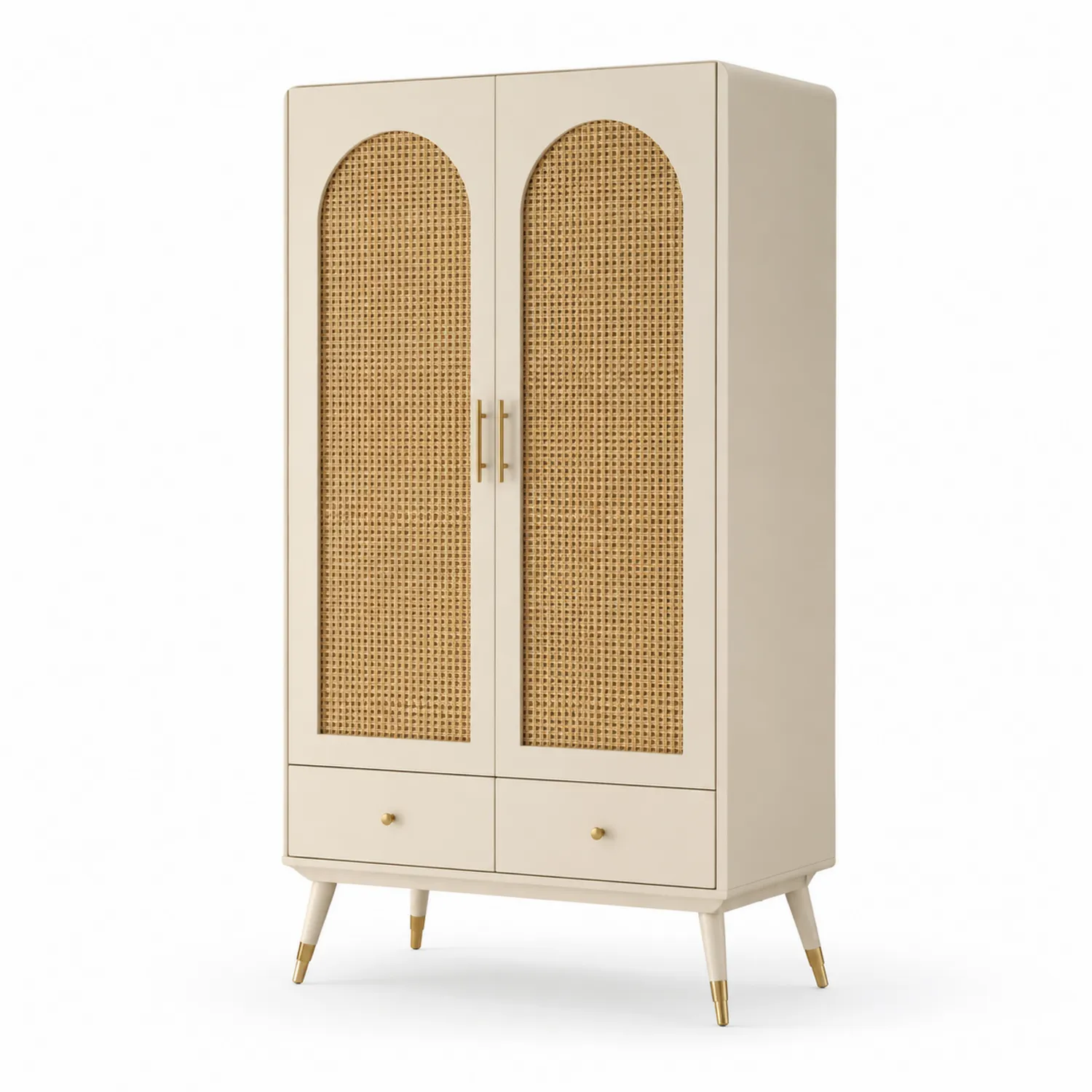 Armoire en bois et rotin à deux portes beige