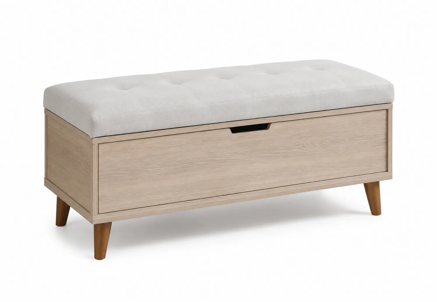 Banc de rangement en bois de chêne avec assise en tissu