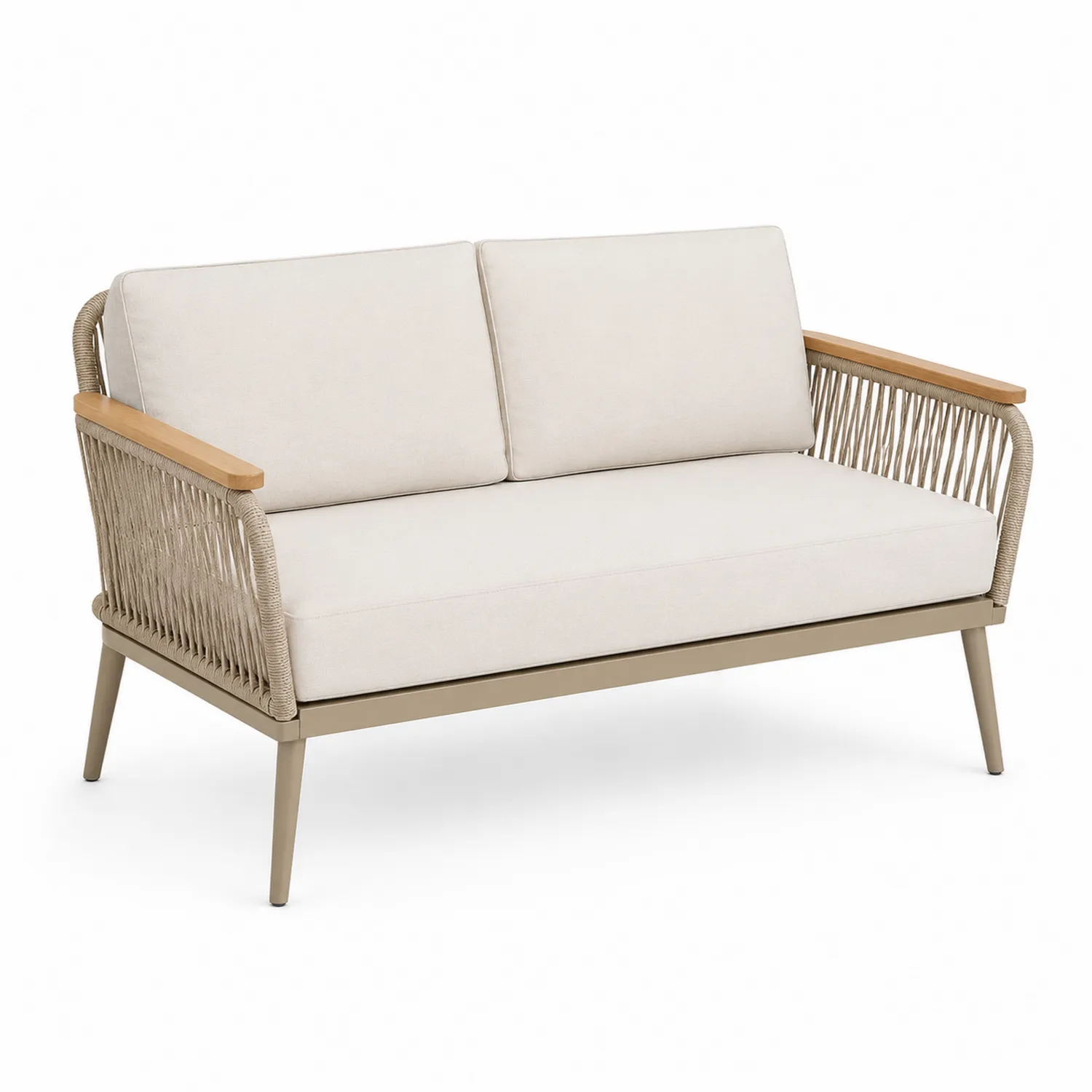 Canapé d'extérieur 2 places en bois et aluminium Beige