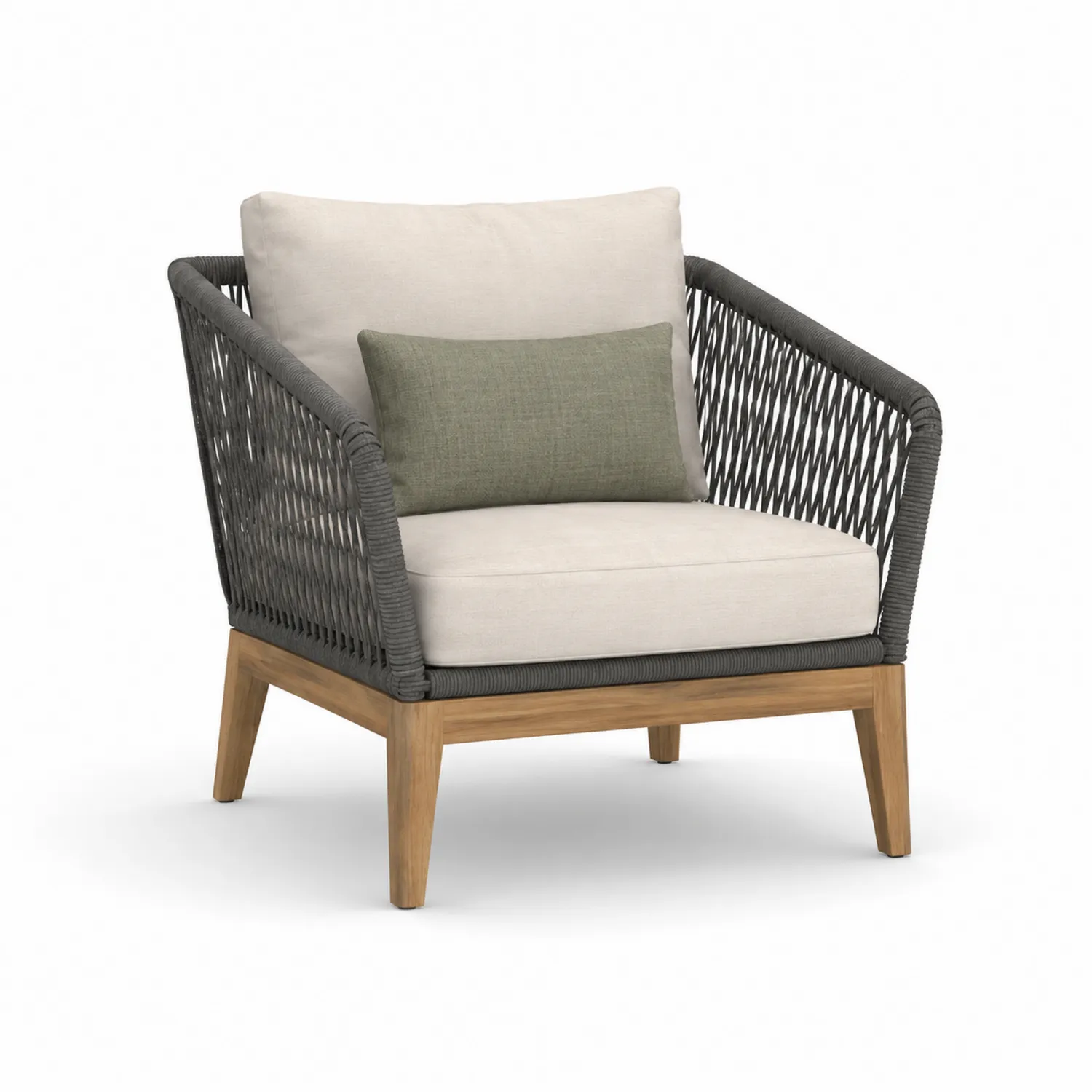 Fauteuil en teck et corde Gris avec coussins