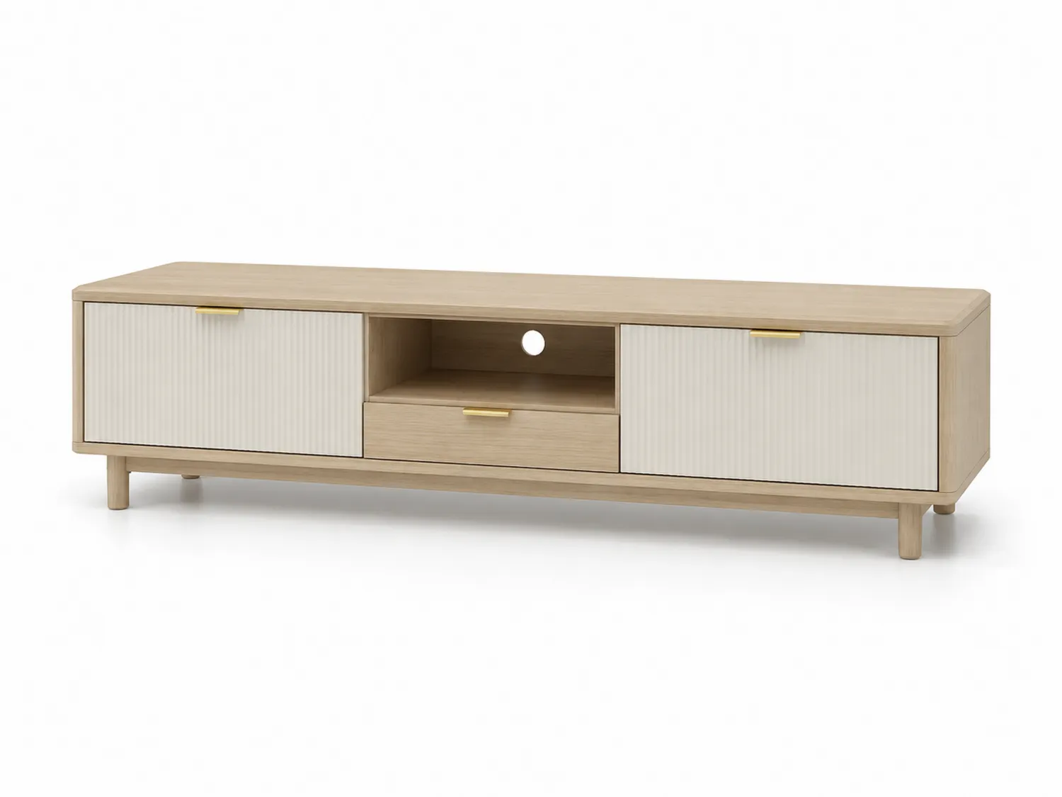 Meuble TV en bois avec portes nervurées 180 cm