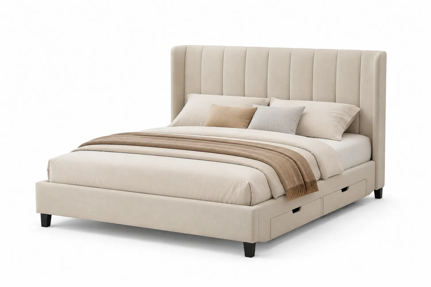 Lit en bois et polyester avec rangement beige 160x200 cm