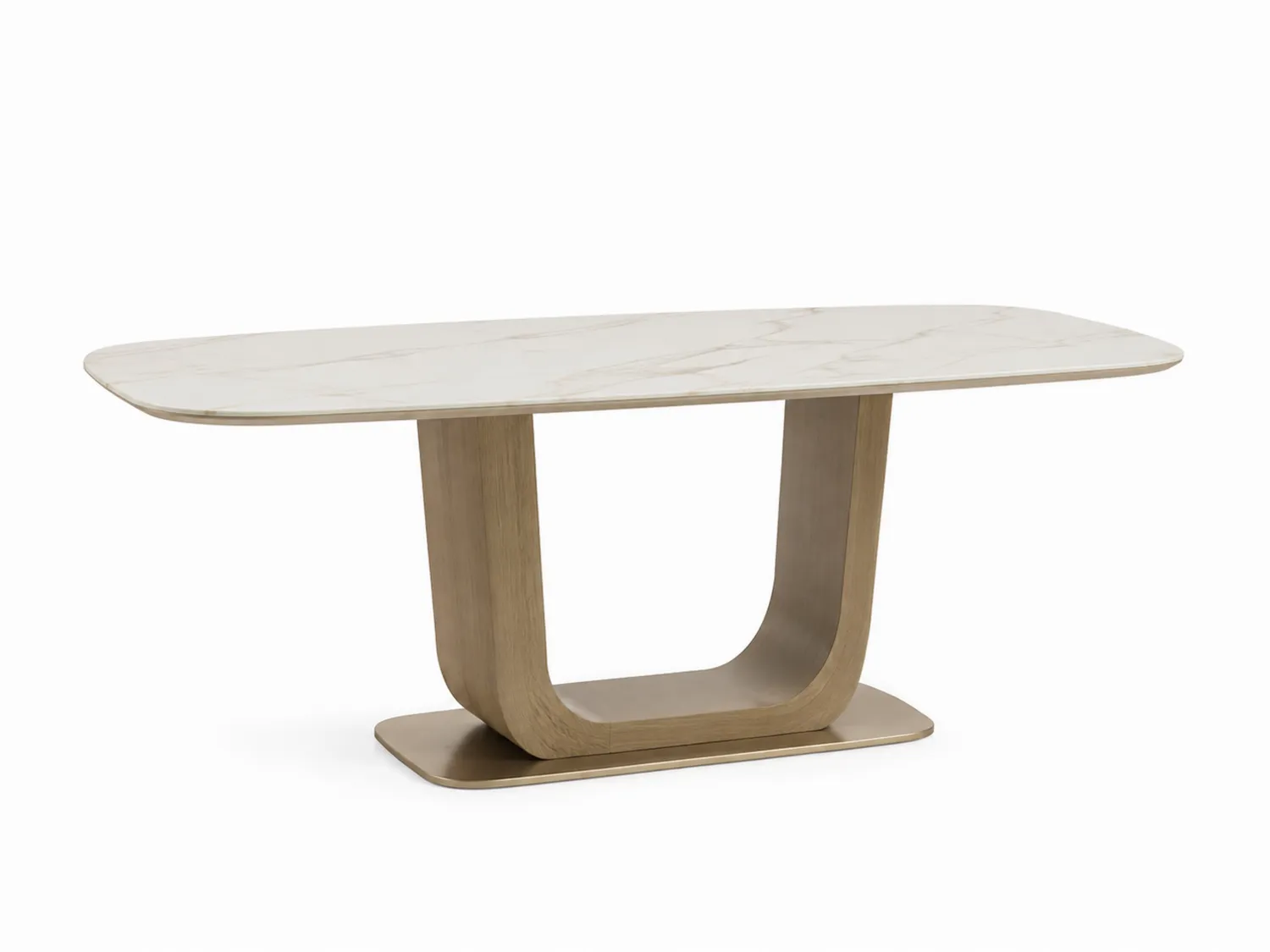 Table rectangulaire en bois et céramique effet marbre beige 200x100x75 cm
