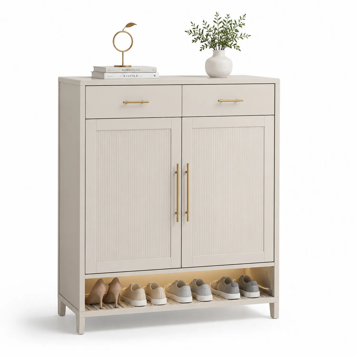 Armoire à chaussures en bois avec deux portes et tiroirs