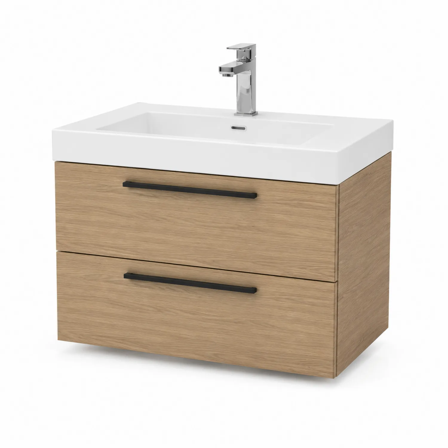 Meuble de lavabo bois avec lavabo céramique 80 cm Chêne Clair