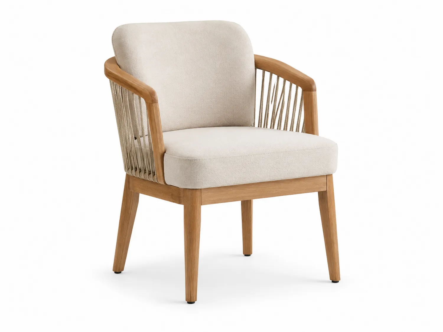 Chaise en Bois avec Assise en Tissu Beige et Dossier en Corde