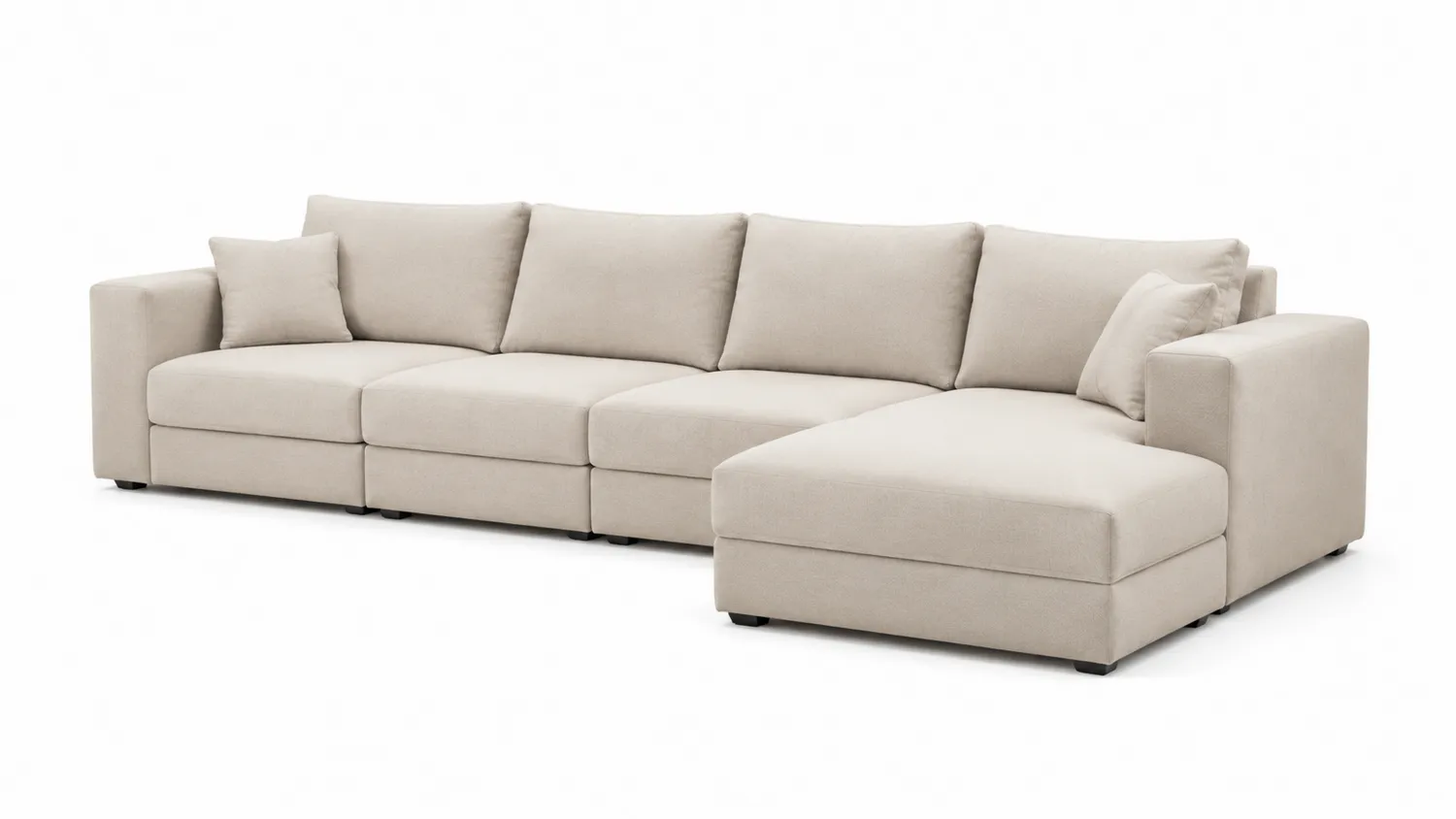 Canapé modulable en tissu polyester beige avec méridienne