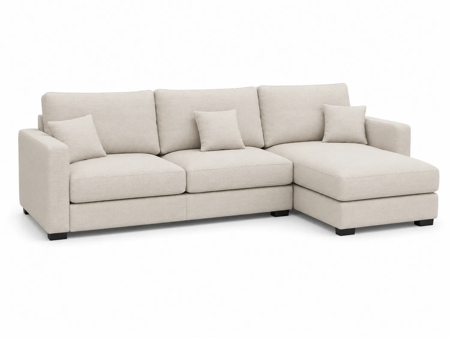 Canapé d'angle 3 places en tissu beige avec méridienne