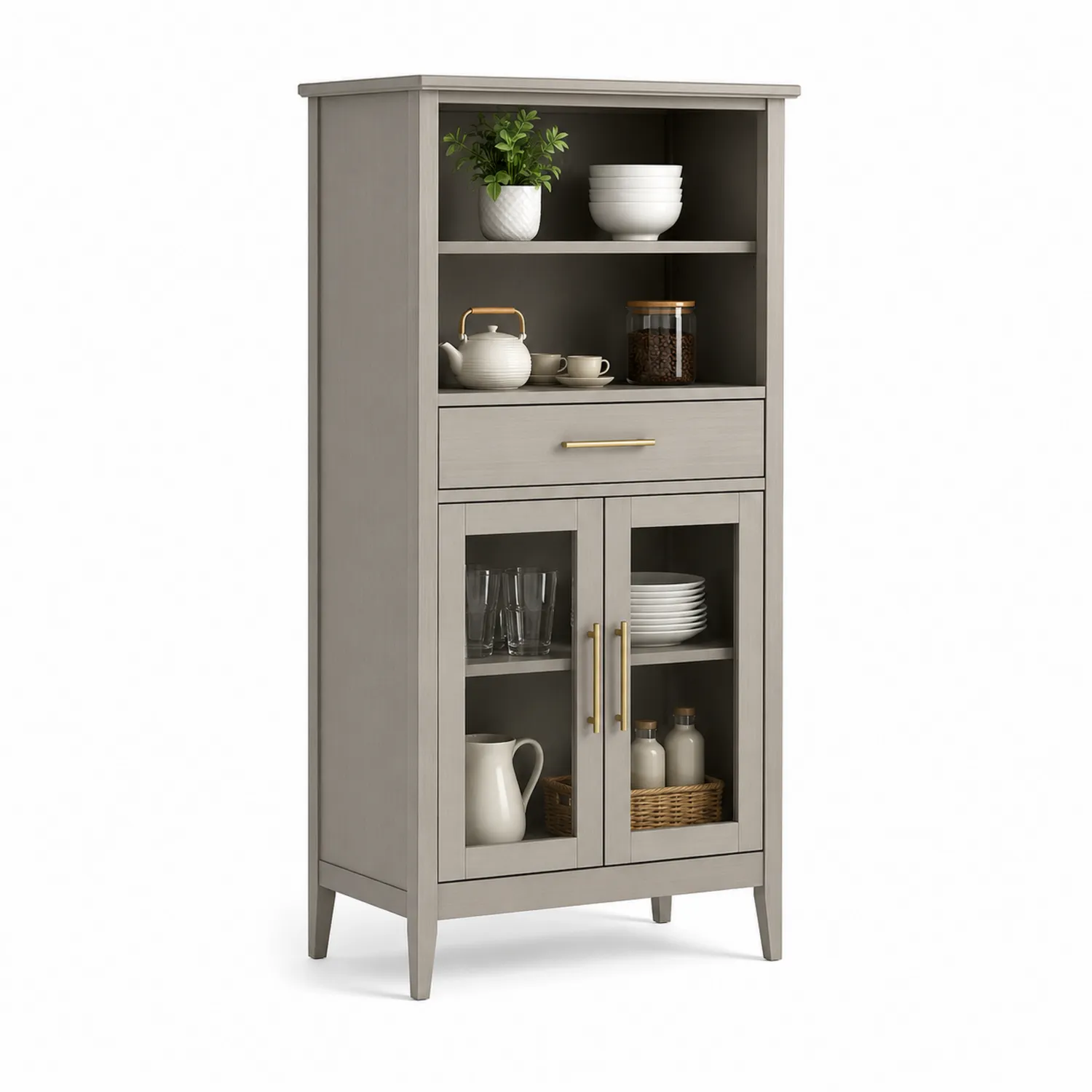 Buffet vaisselier en bois avec portes en verre trempé et tiroir 180x85x40cm Gris