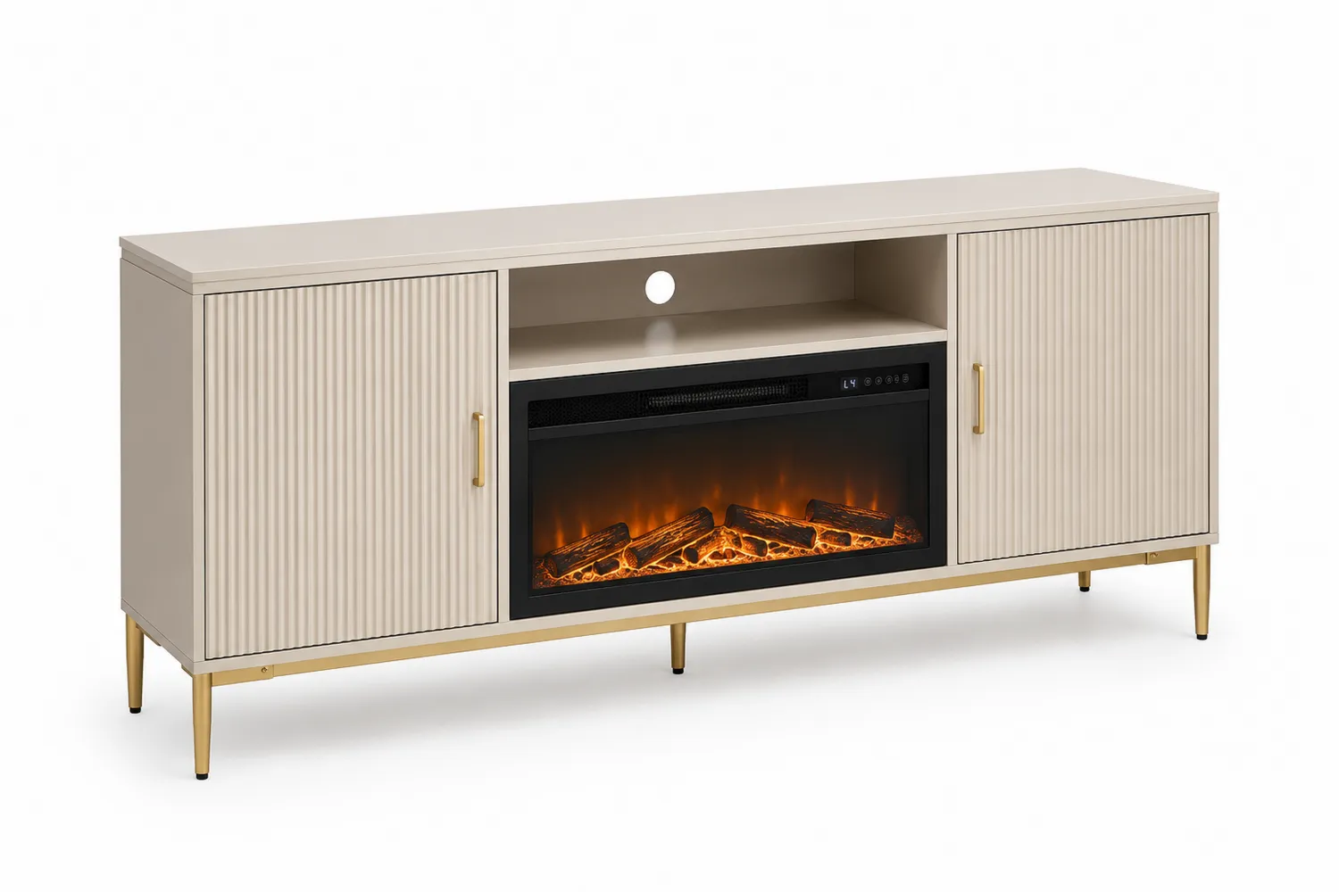 Meuble TV avec Cheminée Électrique MDF Beige et Doré 160 cm
