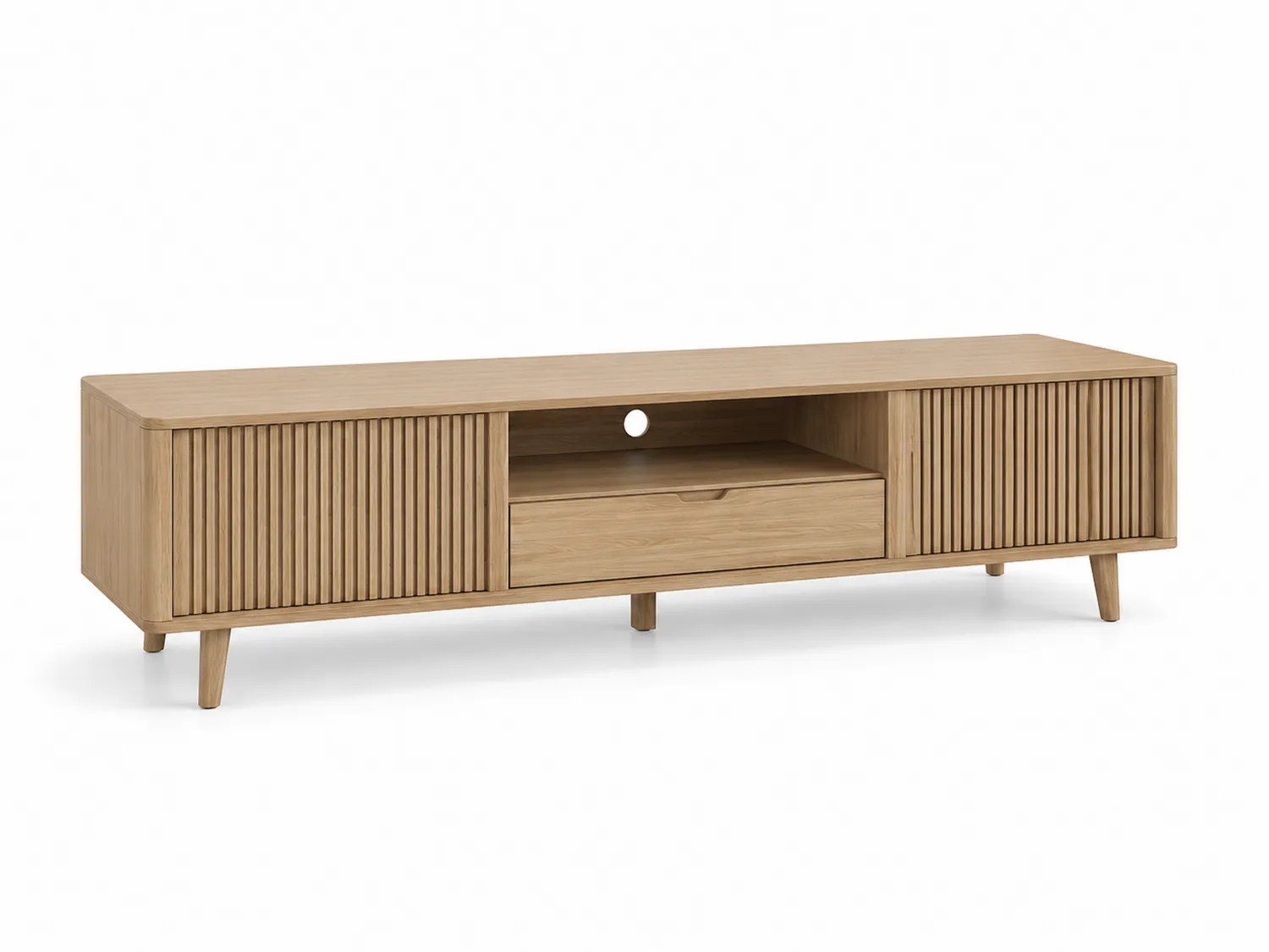 Meuble TV en bois de chêne avec étagères et tiroir 180x40x50 cm