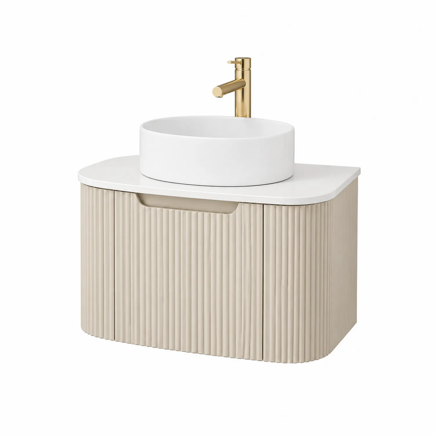 Meuble sous-lavabo beige avec vasque en céramique
