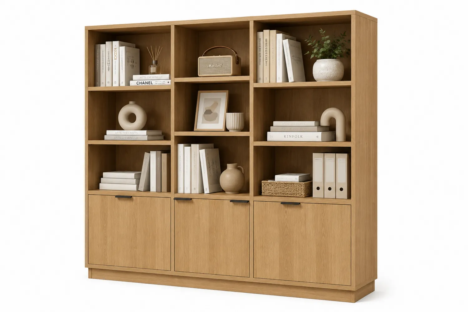 Bibliothèque en bois avec portes 8 étagères