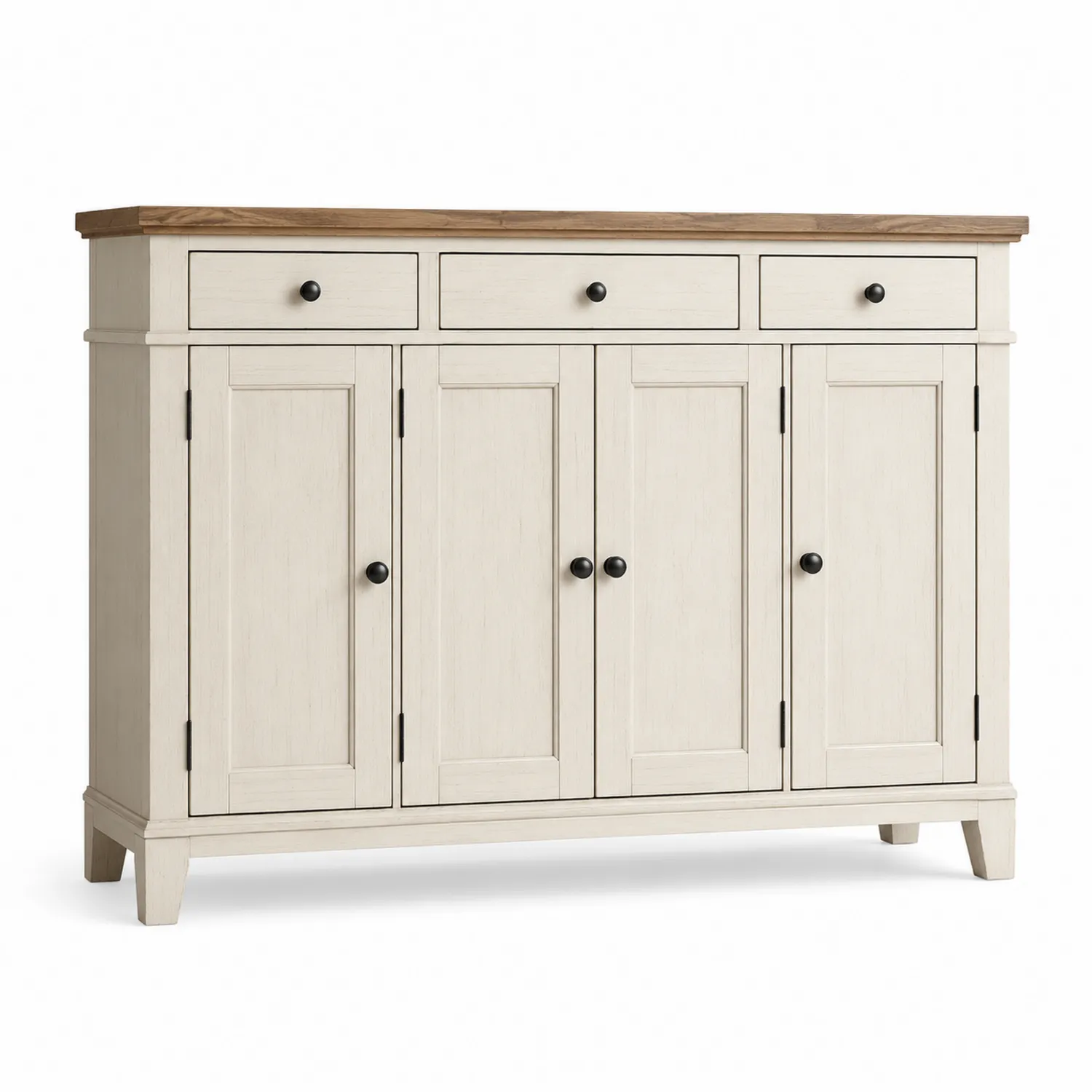 Buffet en Bois avec 4 Portes et 3 Tiroirs Blanc et Bois Naturel