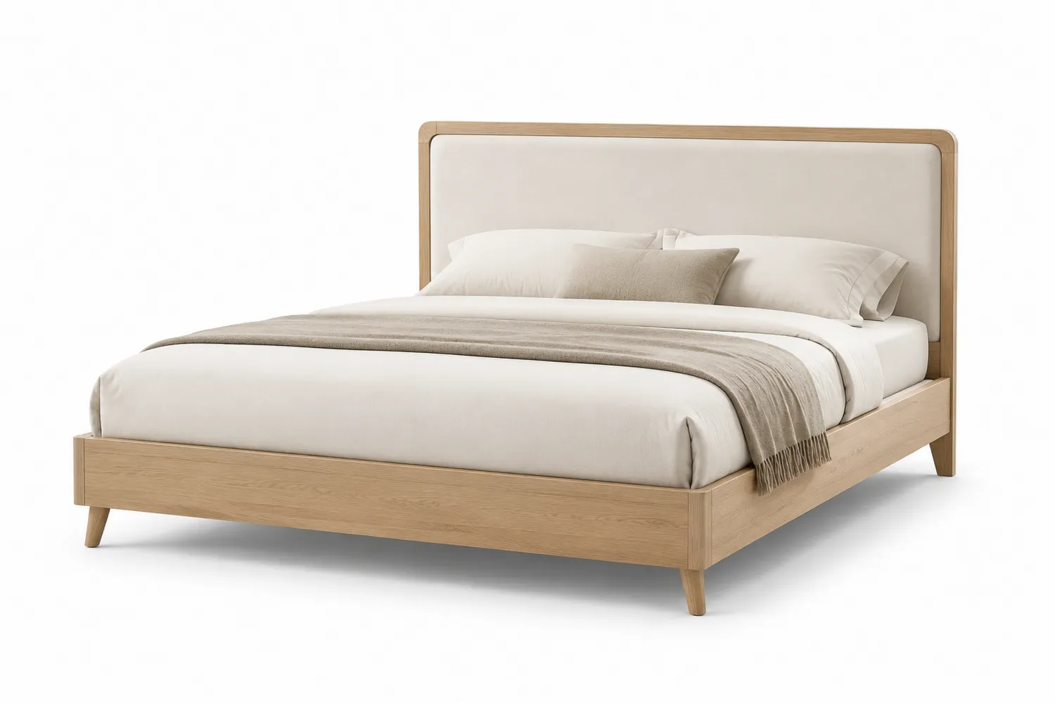 Lit en bois avec tête de lit rembourrée en polyester 200x160 cm Beige