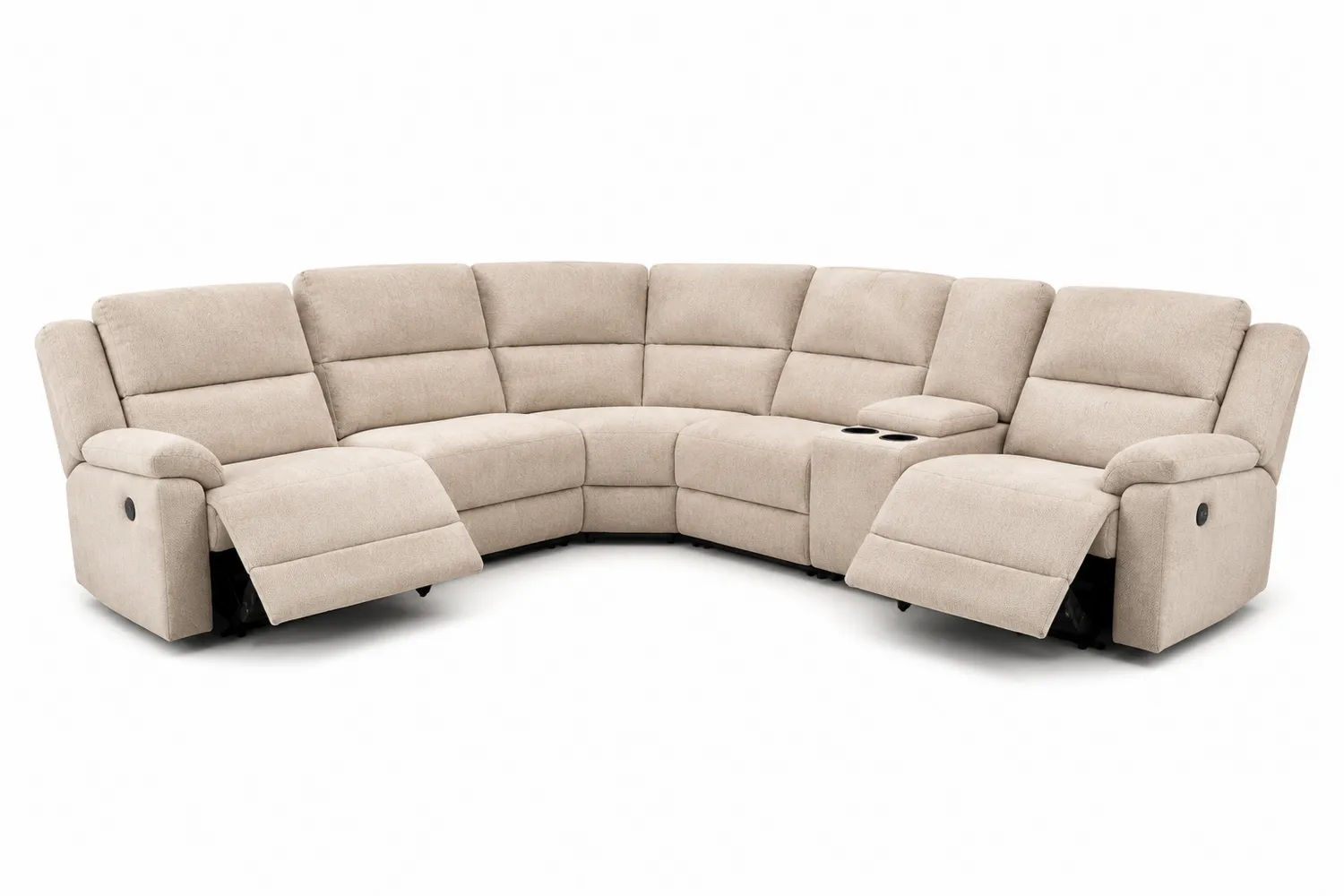 Canapé d'angle inclinable en tissu polyester beige avec porte-gobelets