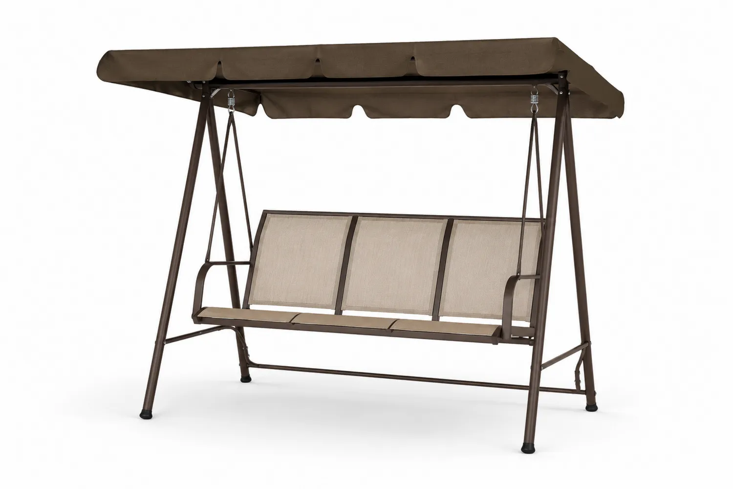 Balancelle en métal avec tissu textilène et toit marron