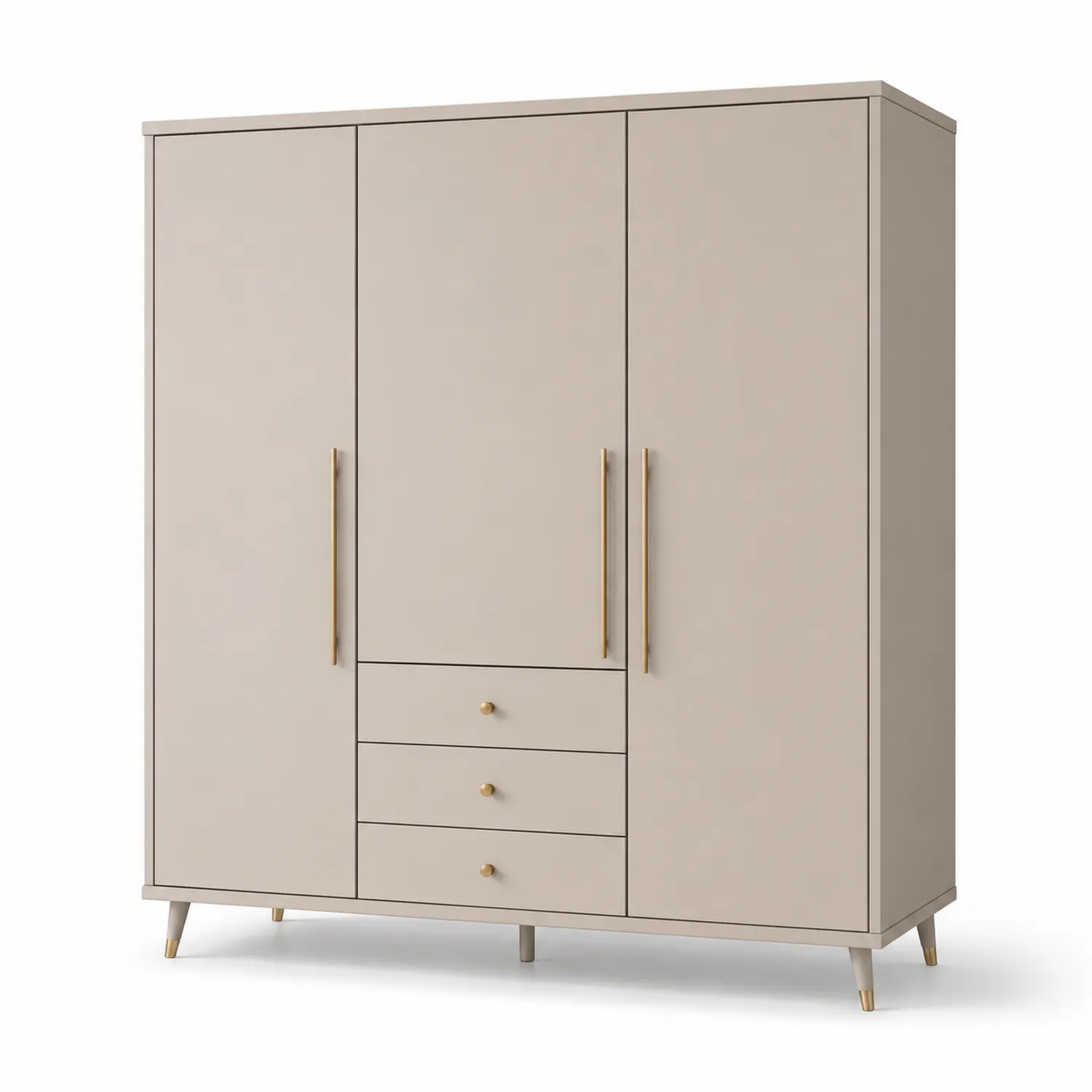 Armoire trois portes avec tiroirs en bois beige 180x60x200cm