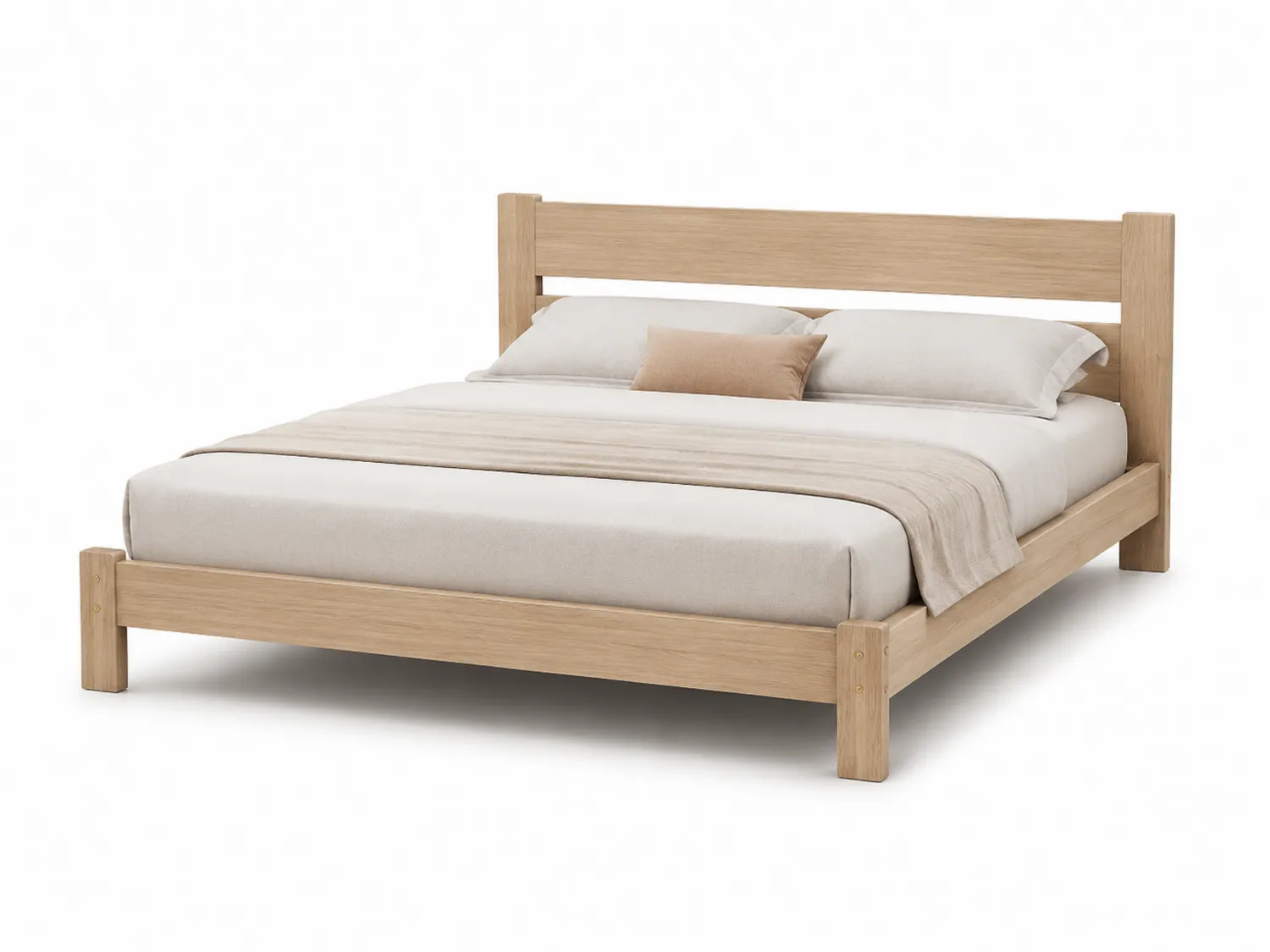 Lit en bois chêne clair 200x160 cm avec matelas et oreillers