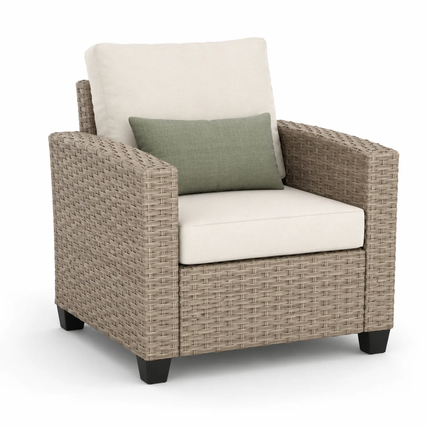 Fauteuil en Résine avec Coussins Amovibles Beige/Vert
