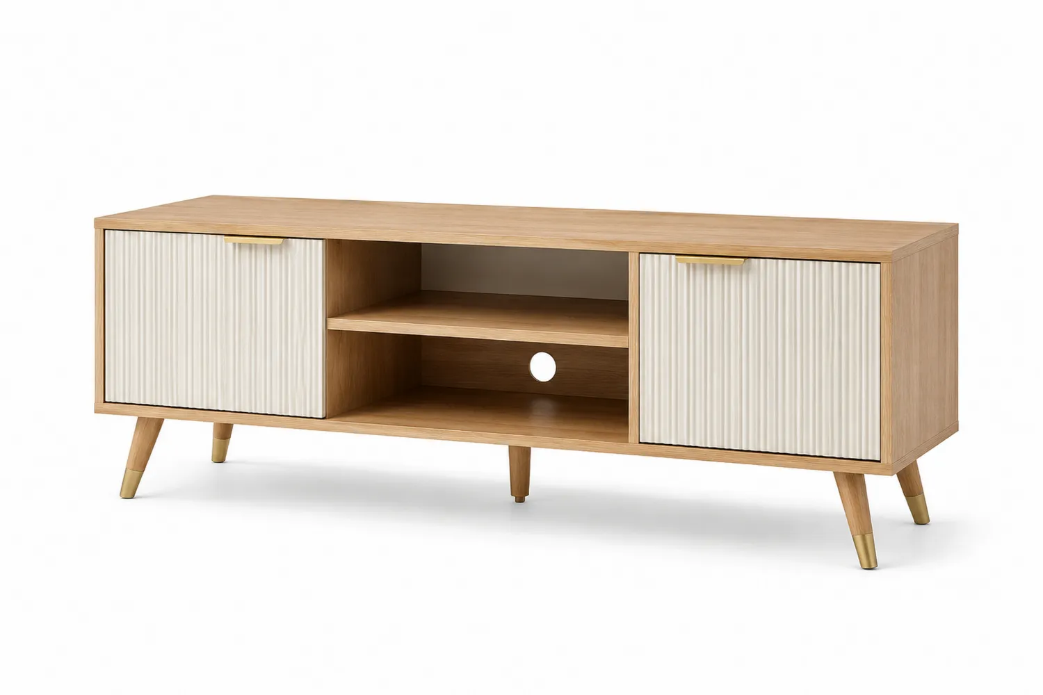 Meuble TV en bois avec portes rainurées 120x40x50 cm