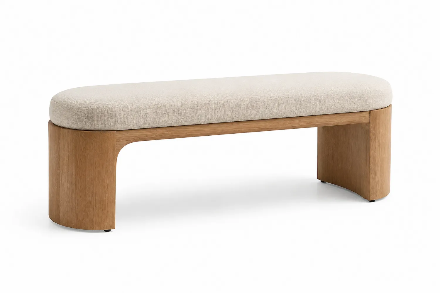 Banc en bois avec assise en tissu beige 150 cm