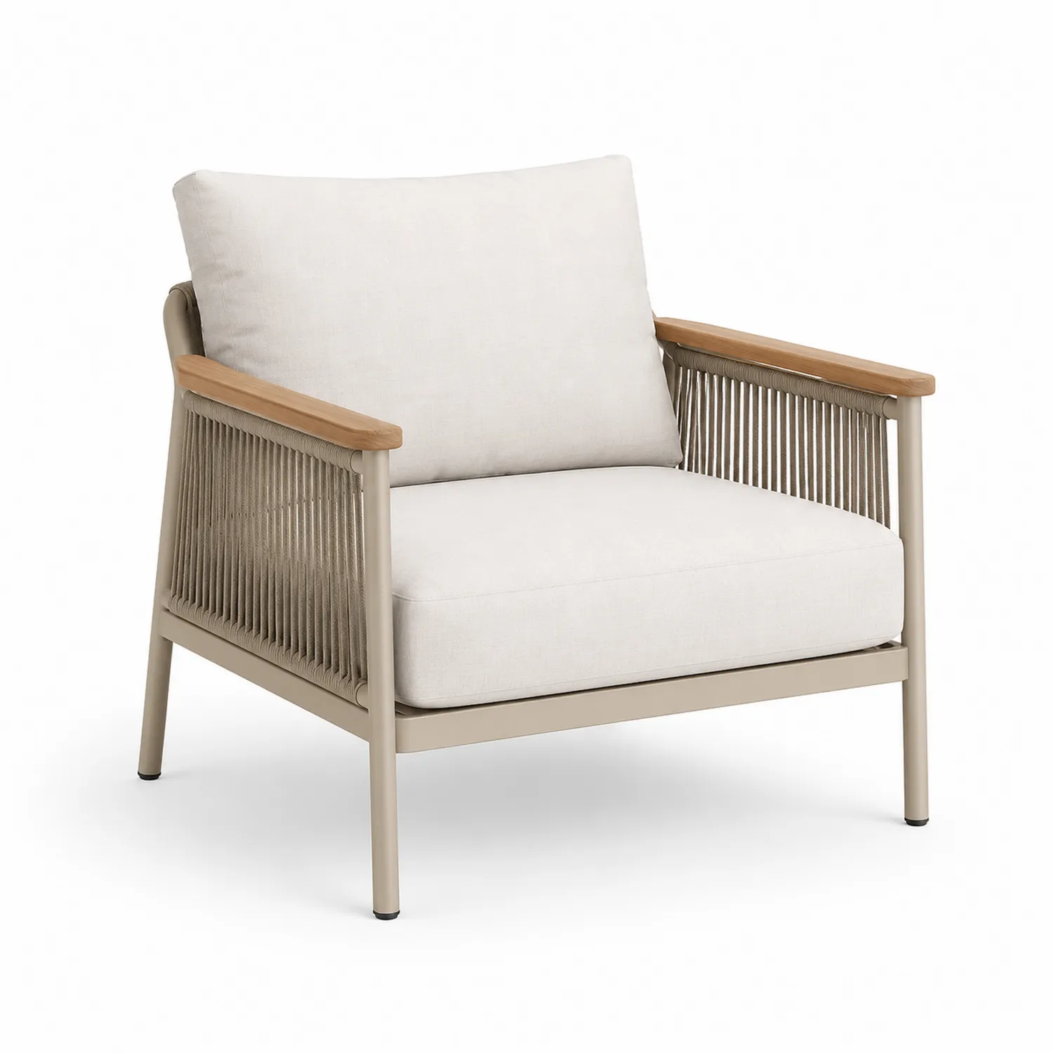 Fauteuil en Aluminium avec Accoudoirs en Teck Beige
