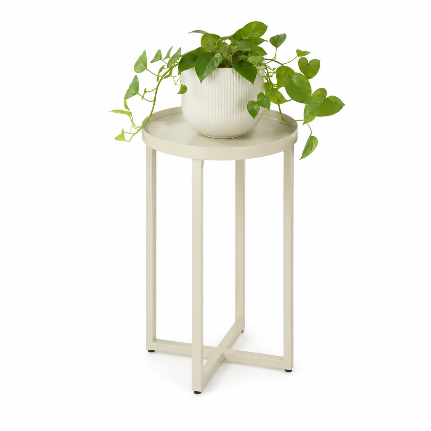 Table d'appoint en métal beige ronde