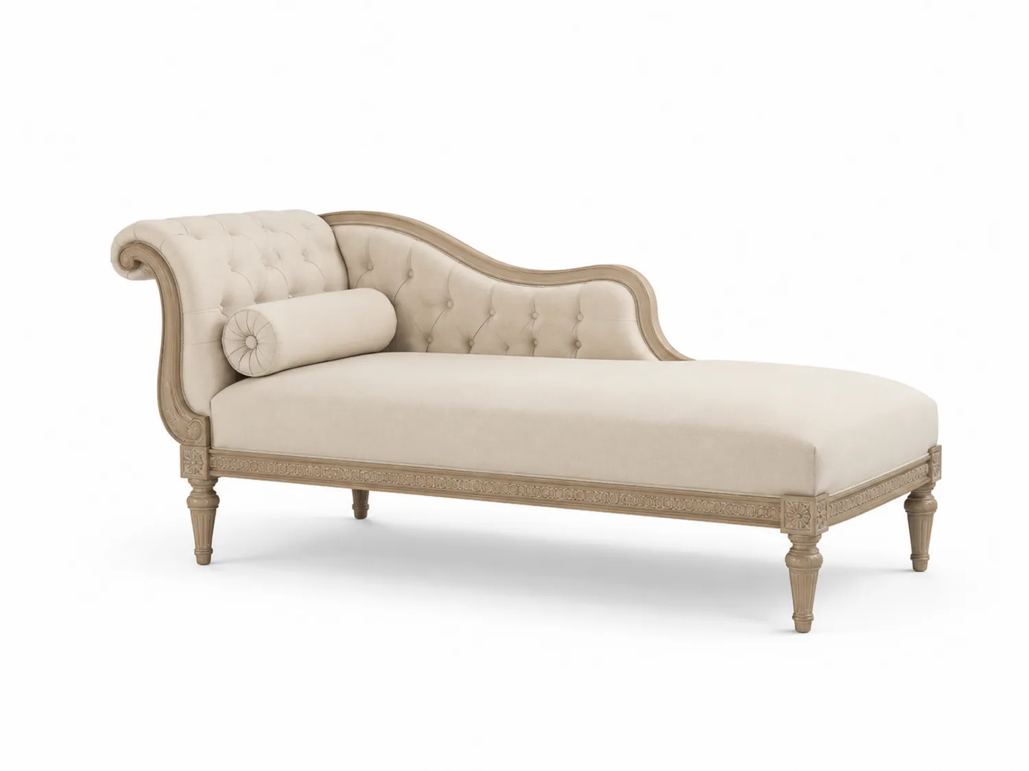 Méridienne en bois et velours beige 180x80x85 cm