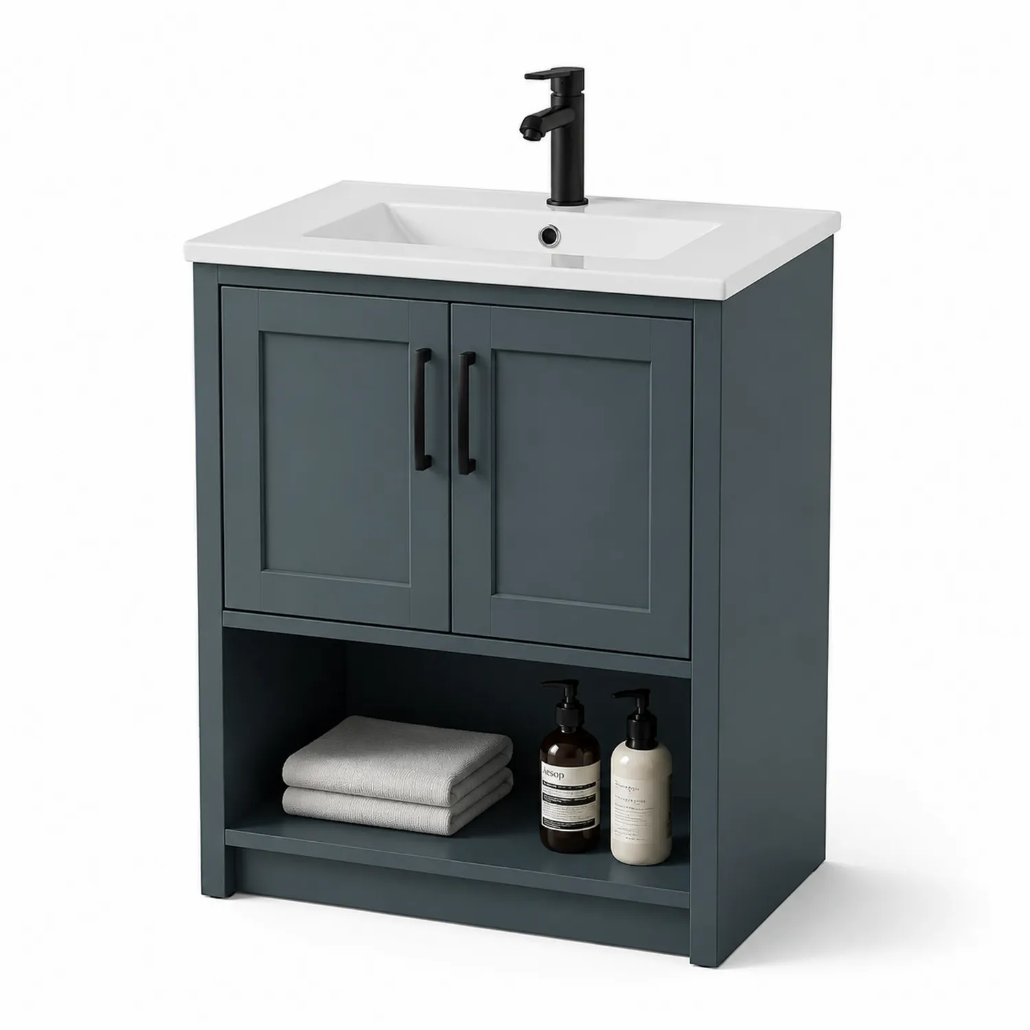 Meuble de salle de bain en MDF avec lavabo en céramique blanc 80x60x45 cm Gris