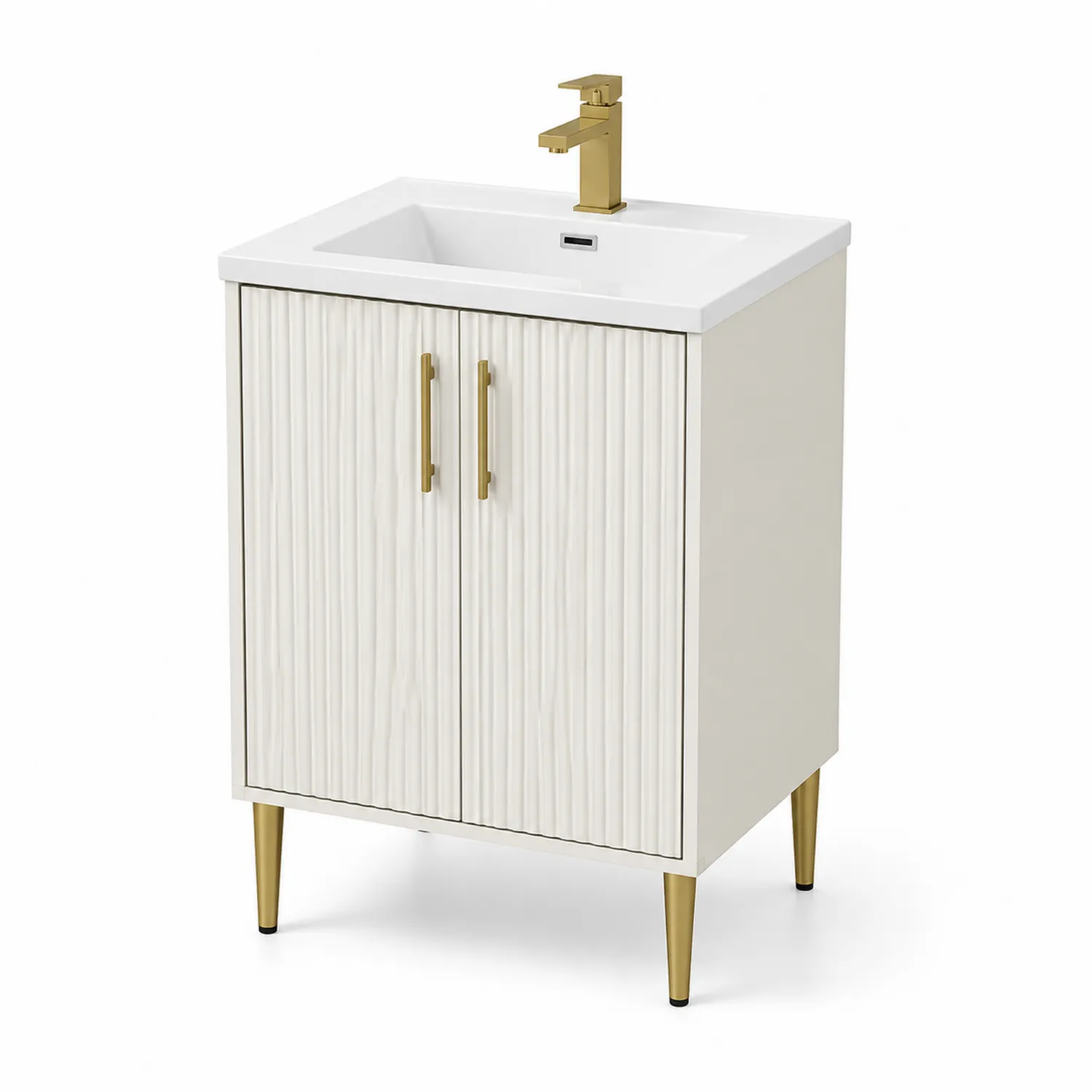 Meuble de salle de bain en MDF avec lavabo en céramique et robinet doré