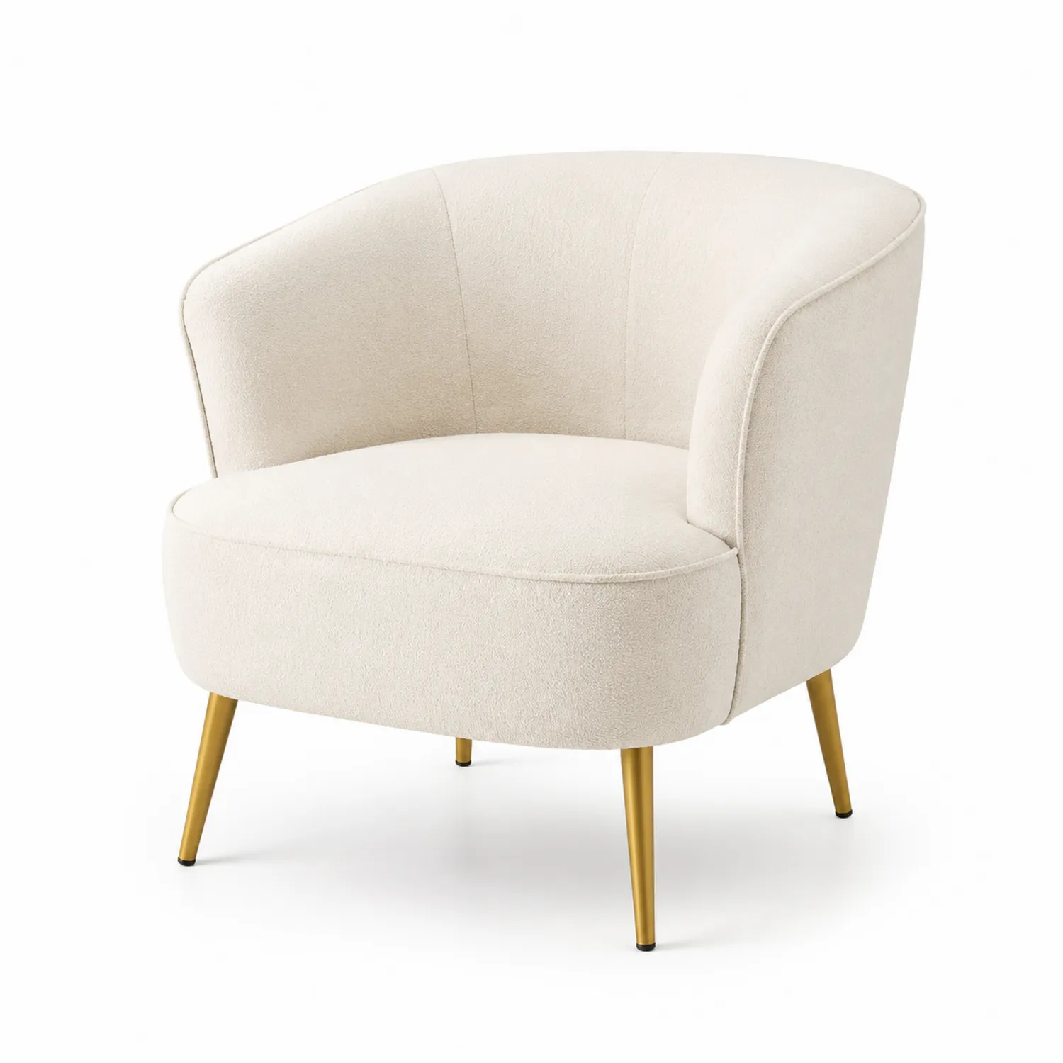 Fauteuil en tissu bouclé avec pieds en métal doré
