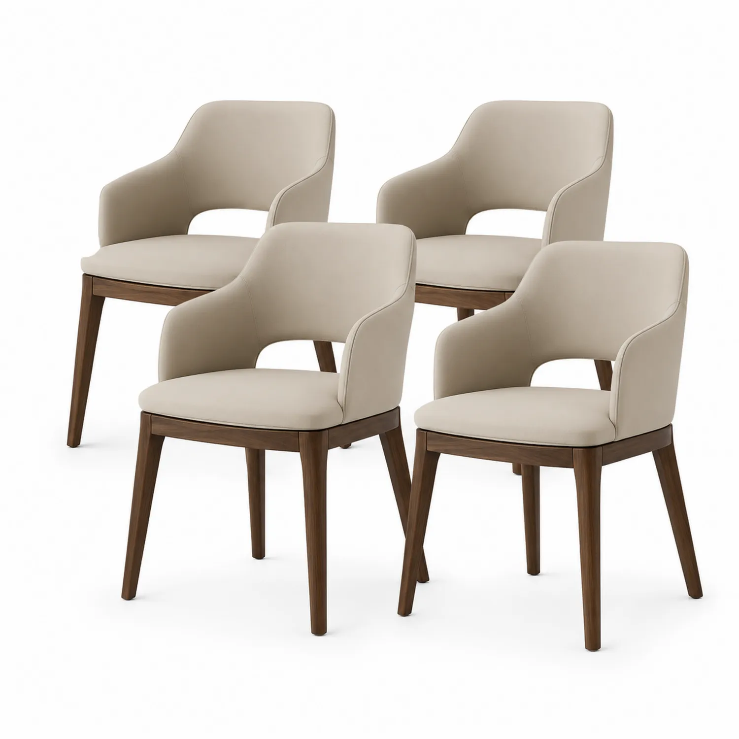 Ensemble de 4 chaises en bois et cuir synthétique Beige